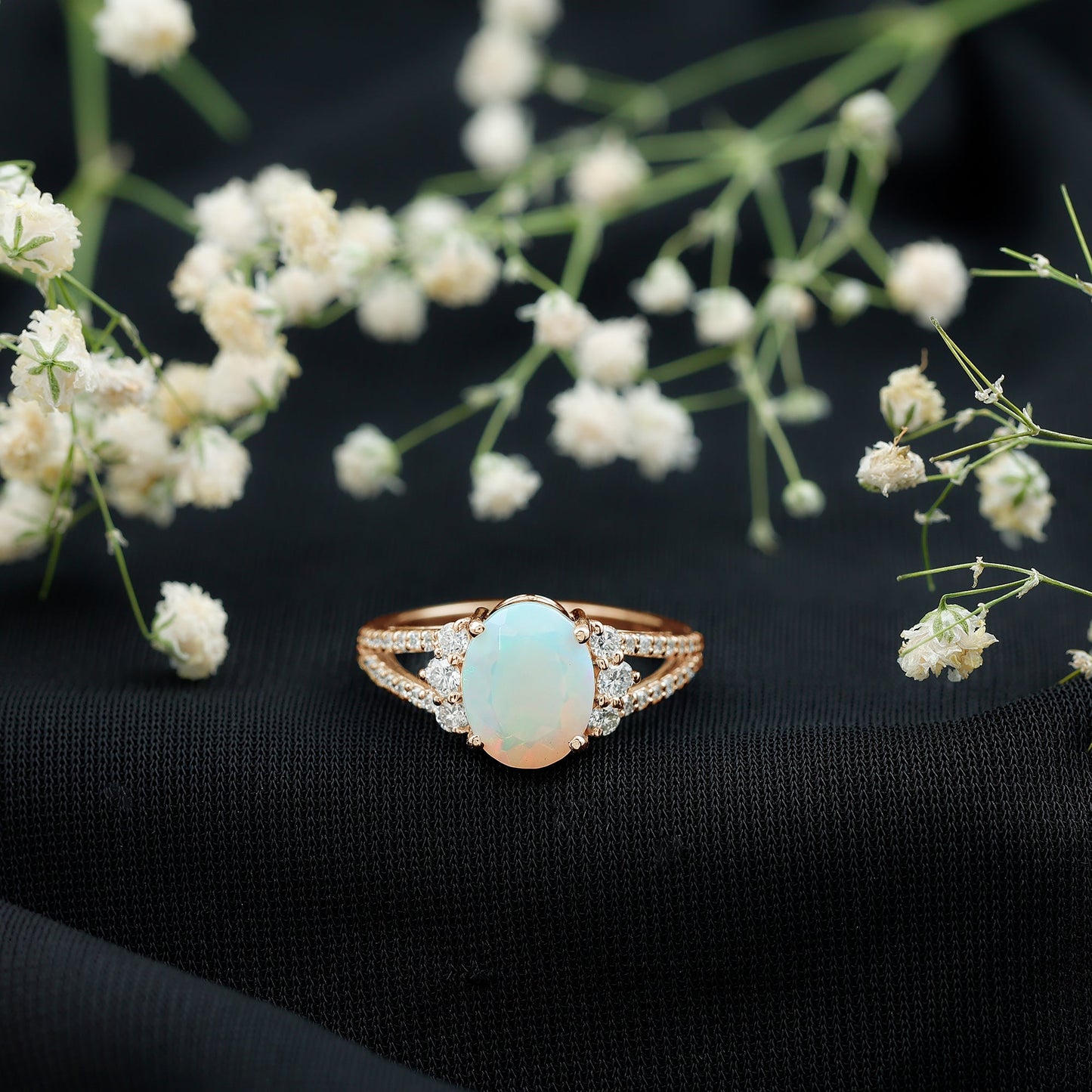 Certified 1.3 Carat Ethiopian Opal Oval Engagement Ring with Diamond