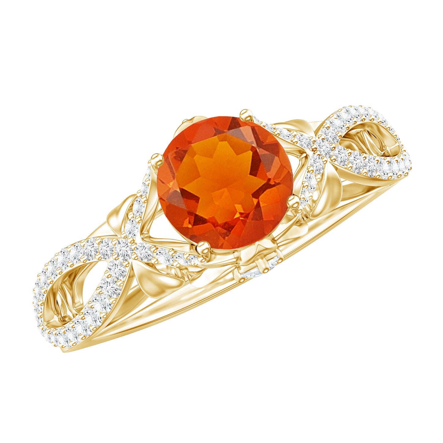 0.7 Carat Fire Opal Crossover Engagement Ring with Diamond