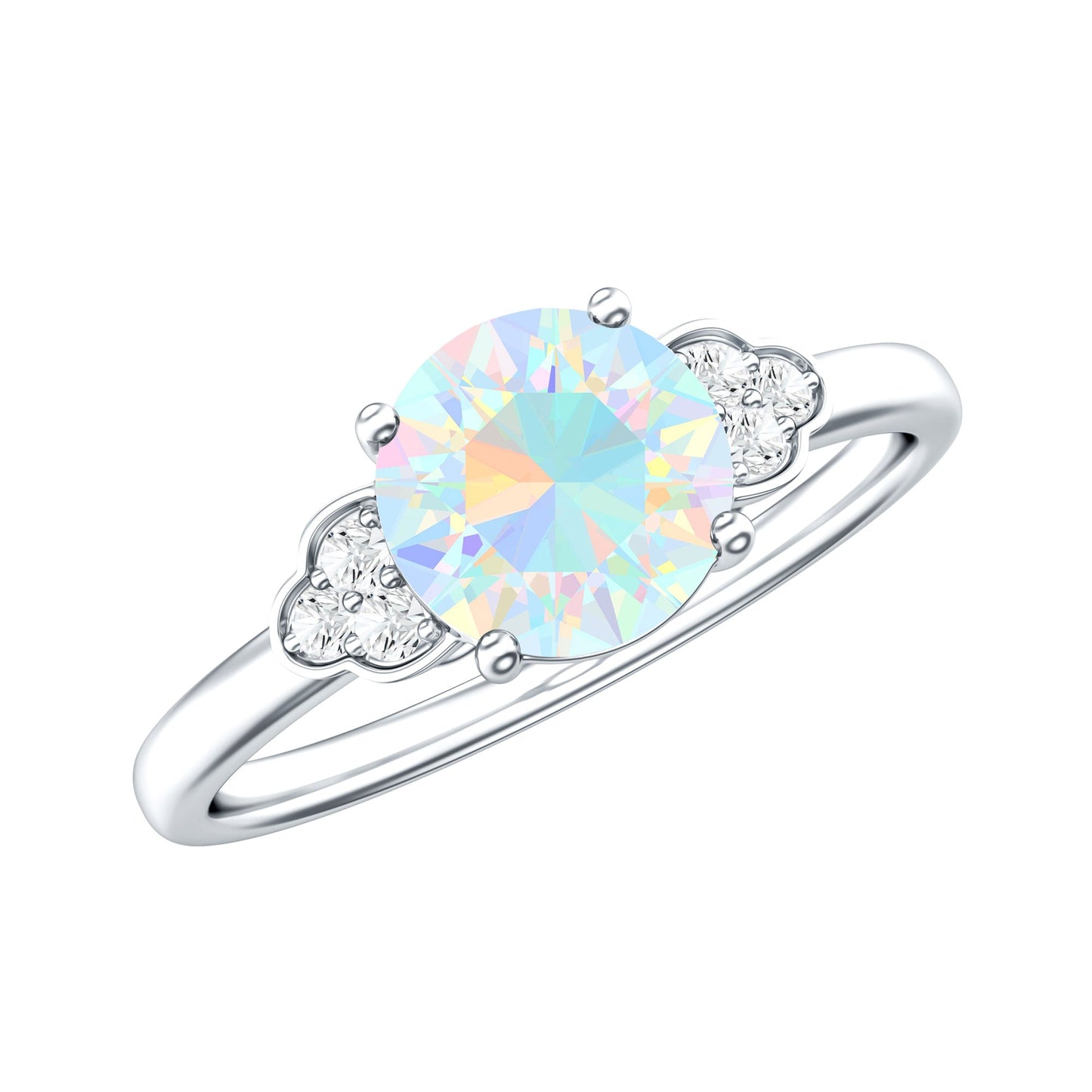 Natural Ethiopian Opal Engagement Ring with Diamond Trio