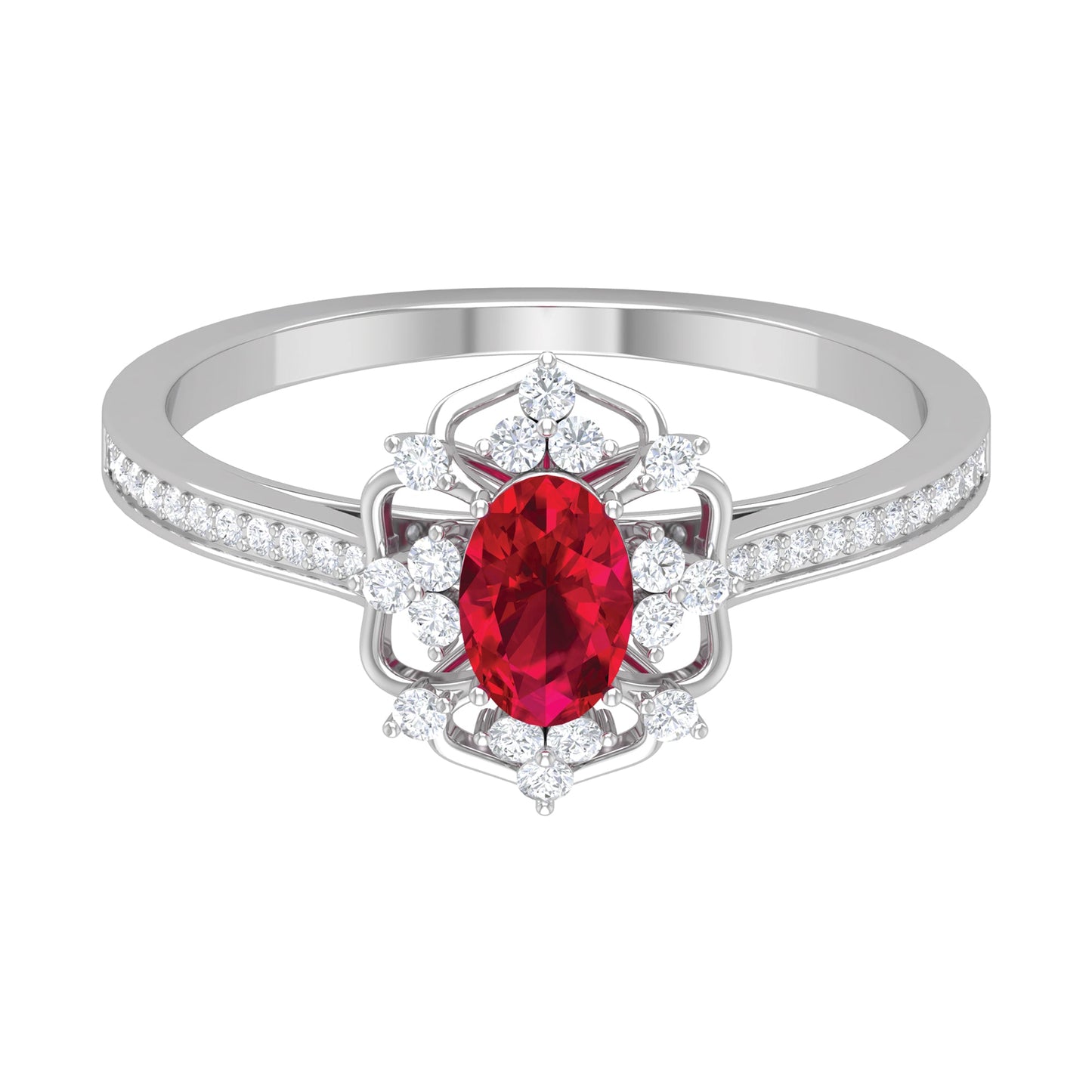 Vintage Style 0.6 Carat Ruby Oval Engagement Ring with Diamond