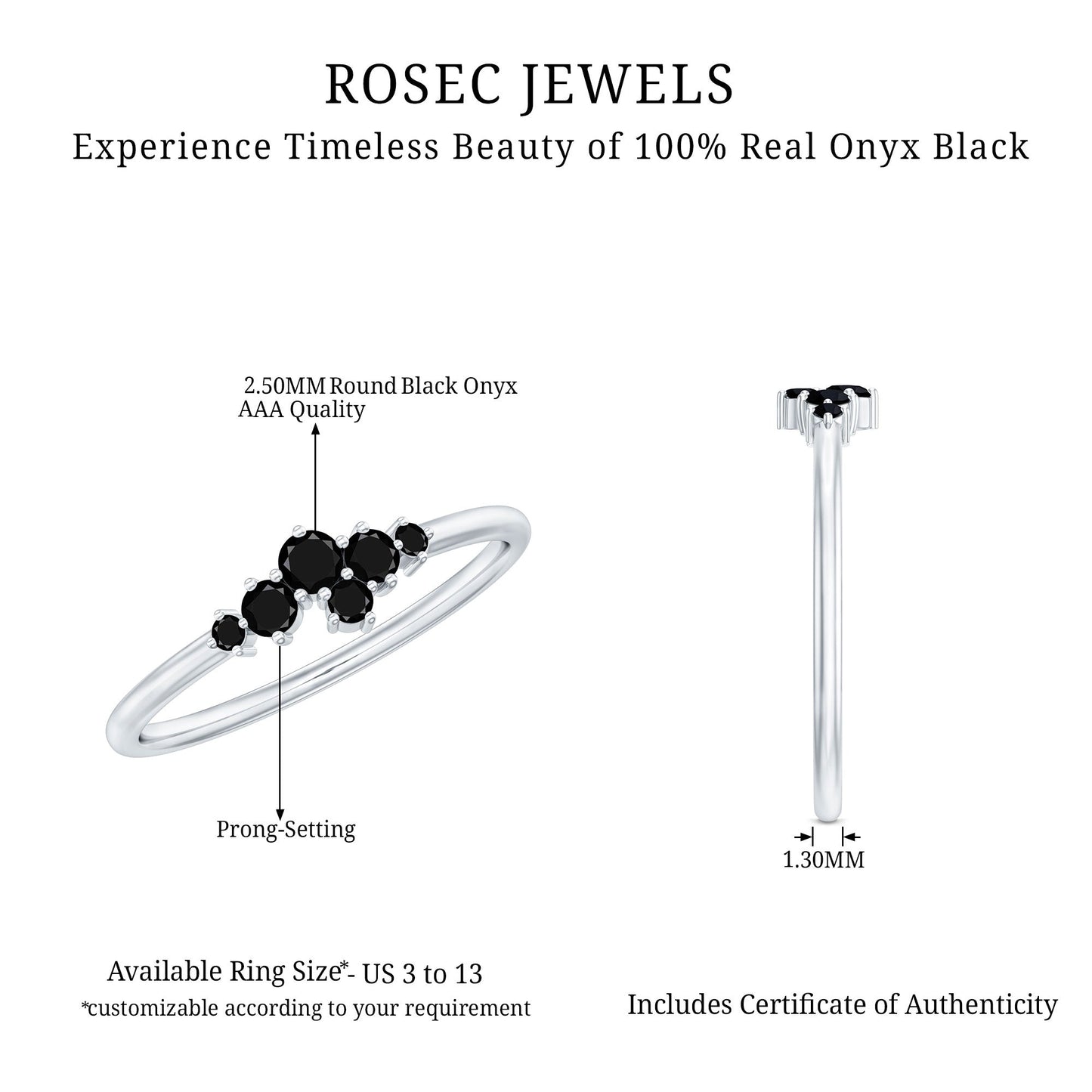 Certified Black Onyx Cluster Promise Ring for Her