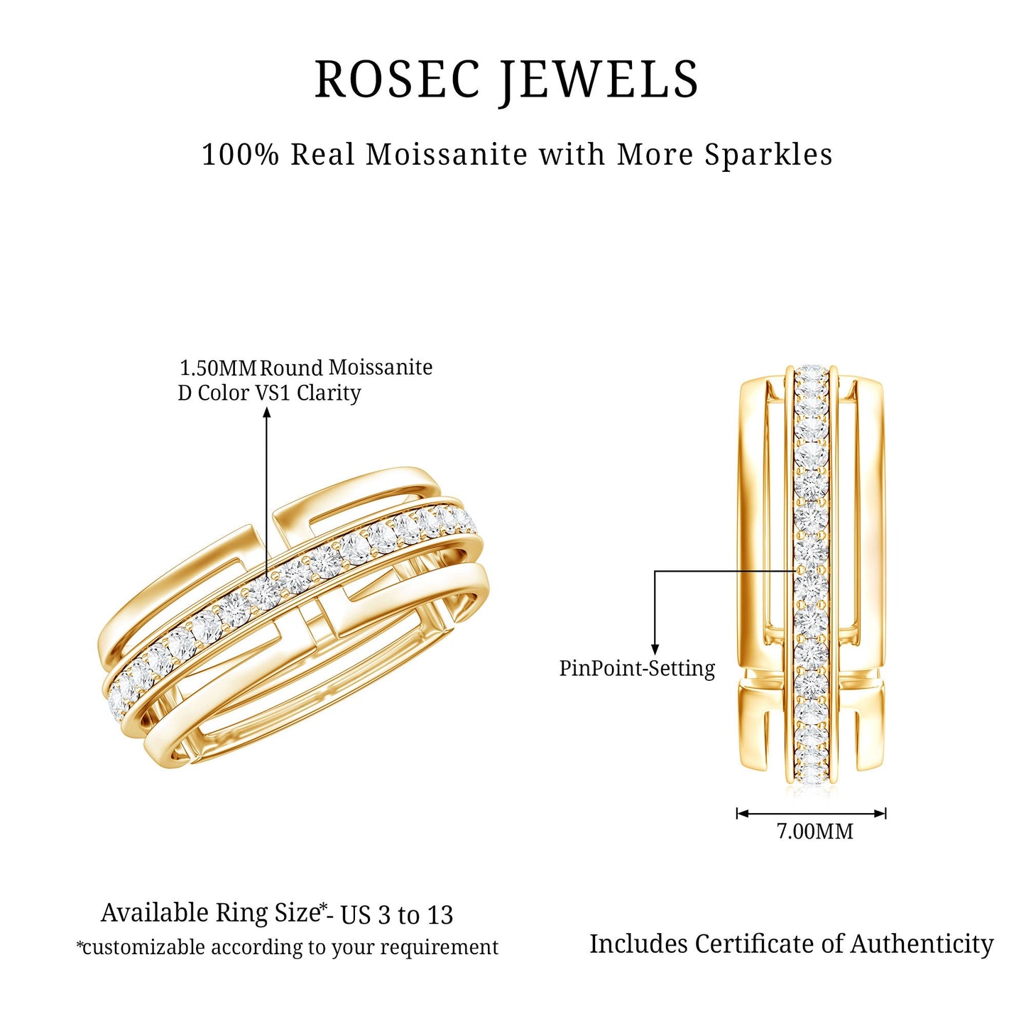 Moissanite Wedding Band in Pinpoint Setting
