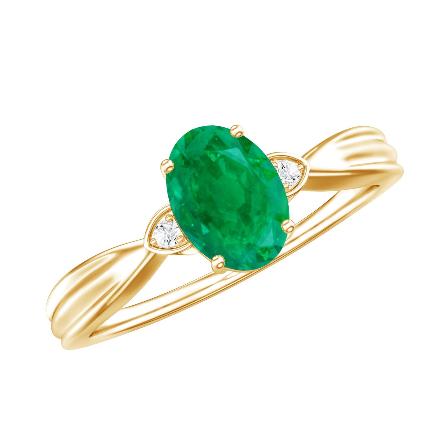 0.7 Carat Oval Cut Emerald Vintage Engagement Ring with Diamond