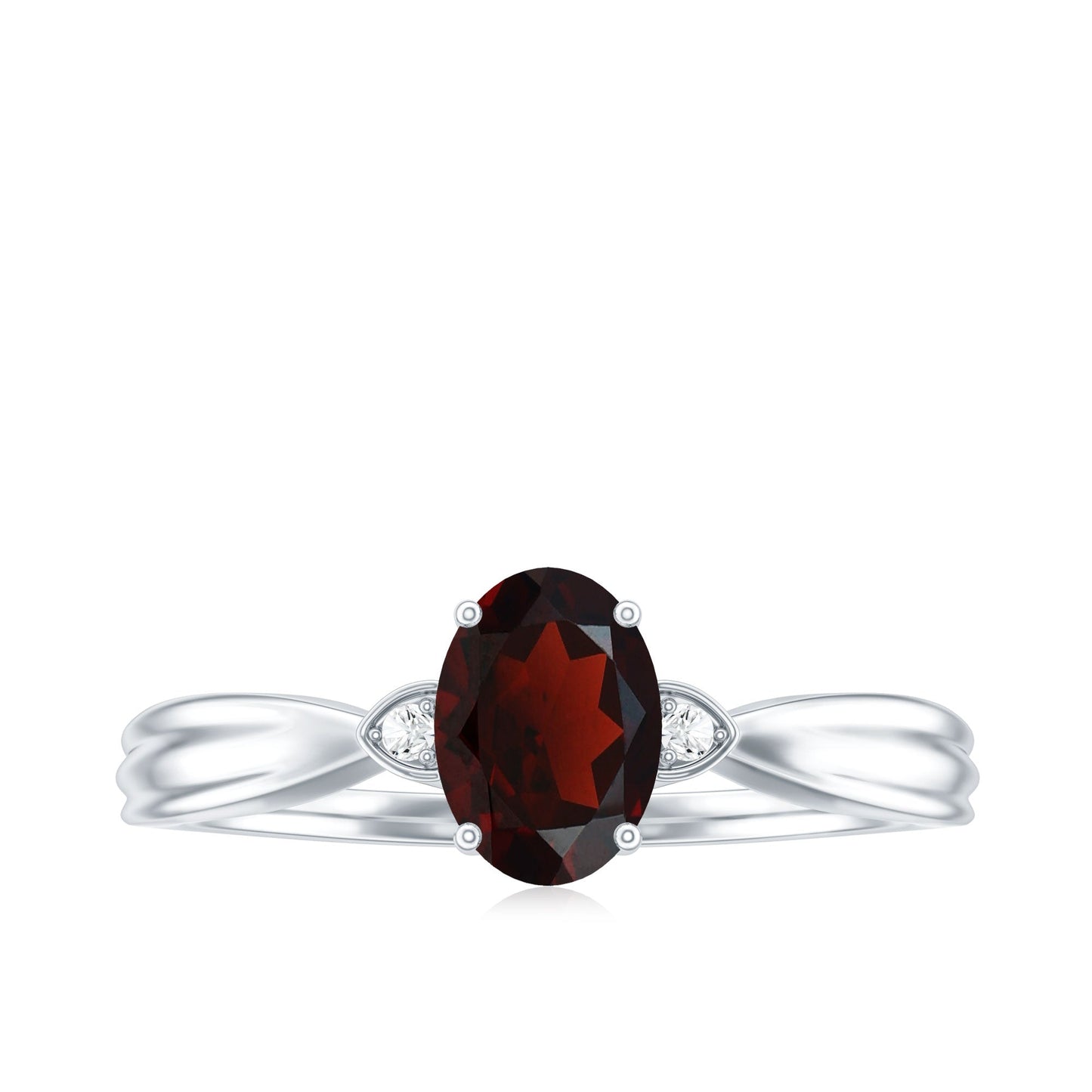 Certified Natural Garnet Diamond Oval Engagement Ring with Pinched Shank