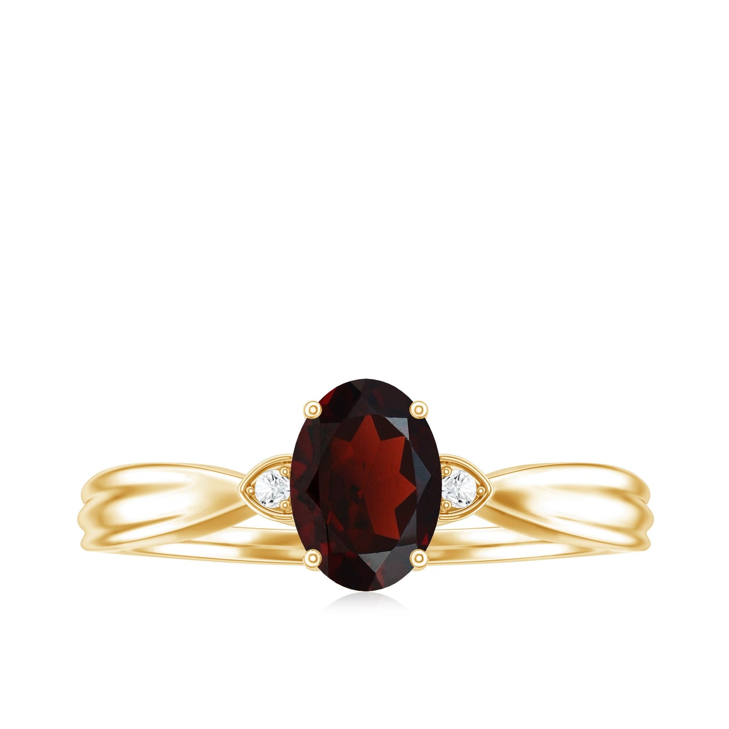 Certified Natural Garnet Diamond Oval Engagement Ring with Pinched Shank