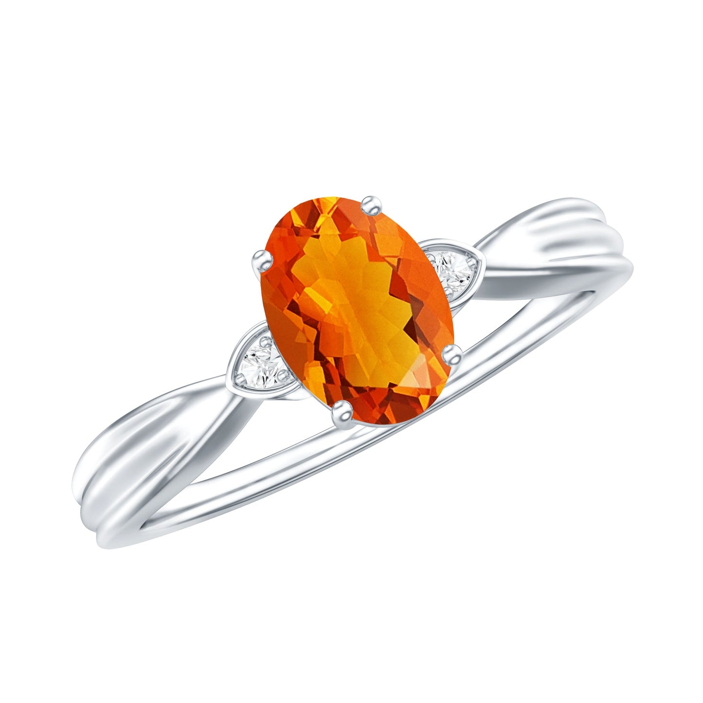 0.6 Carat Oval Shape Fire Opal Engagement Ring with Diamond