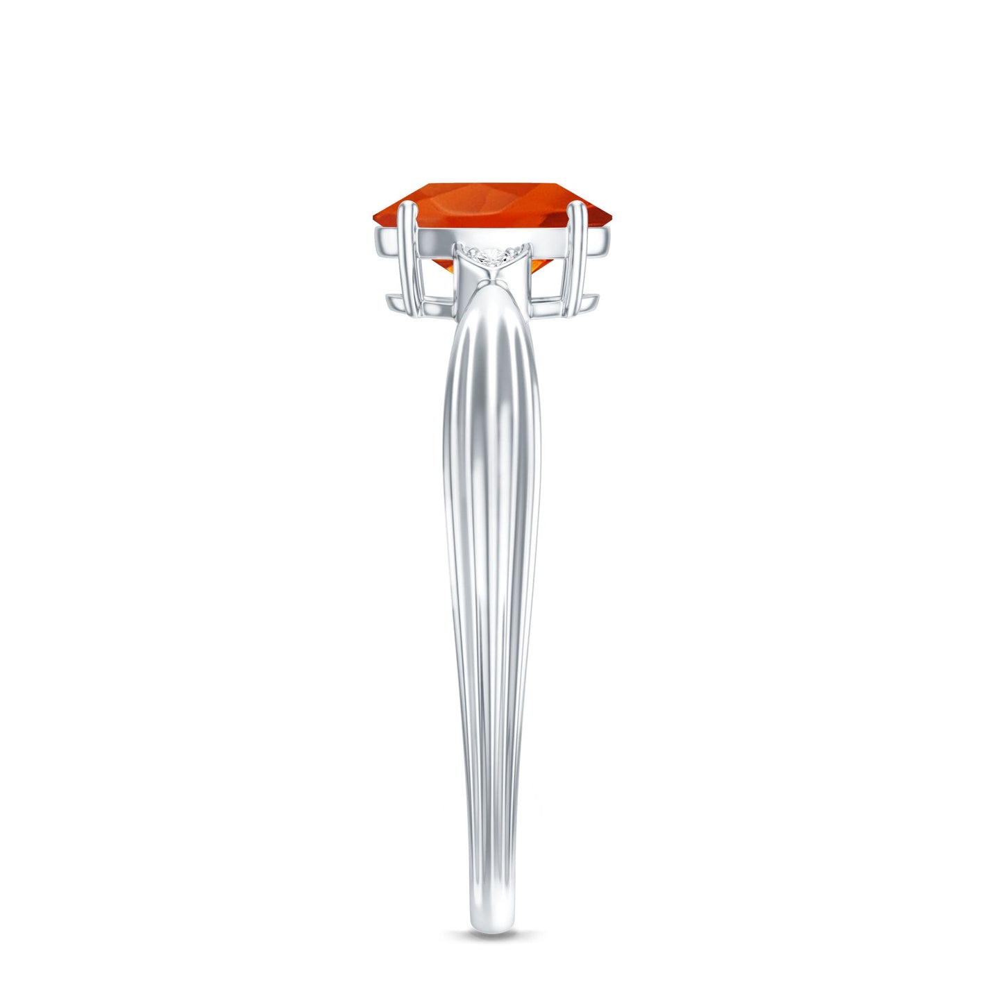0.6 Carat Oval Shape Fire Opal Engagement Ring with Diamond
