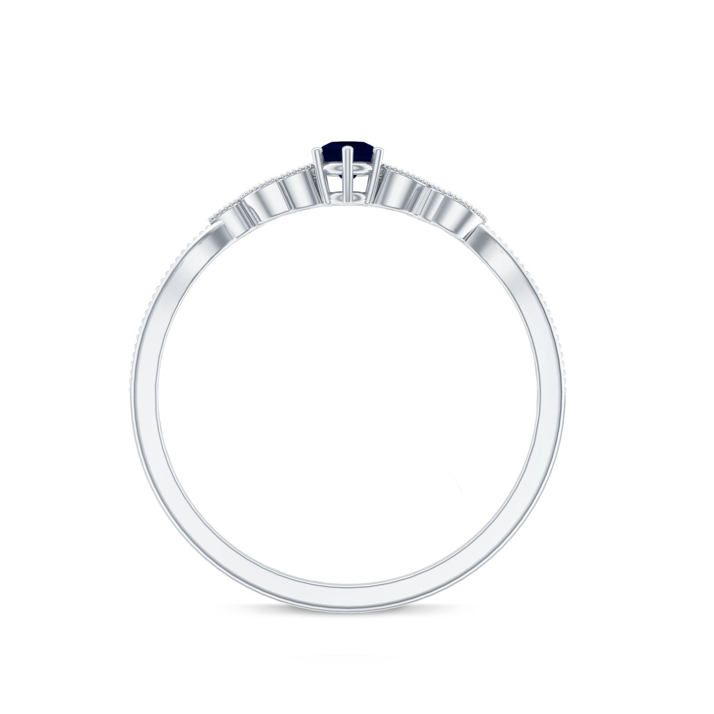 Minimalist Blue Sapphire and Diamond Leaf Promise Ring with Certificate