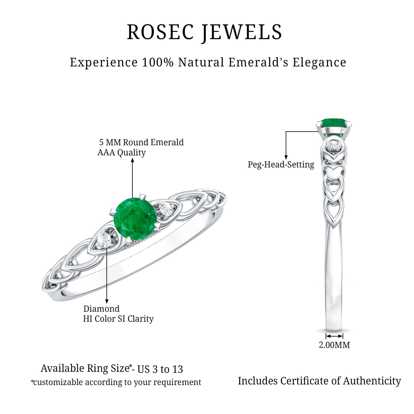 Genuine Emerald and Diamond Designer Promise Ring