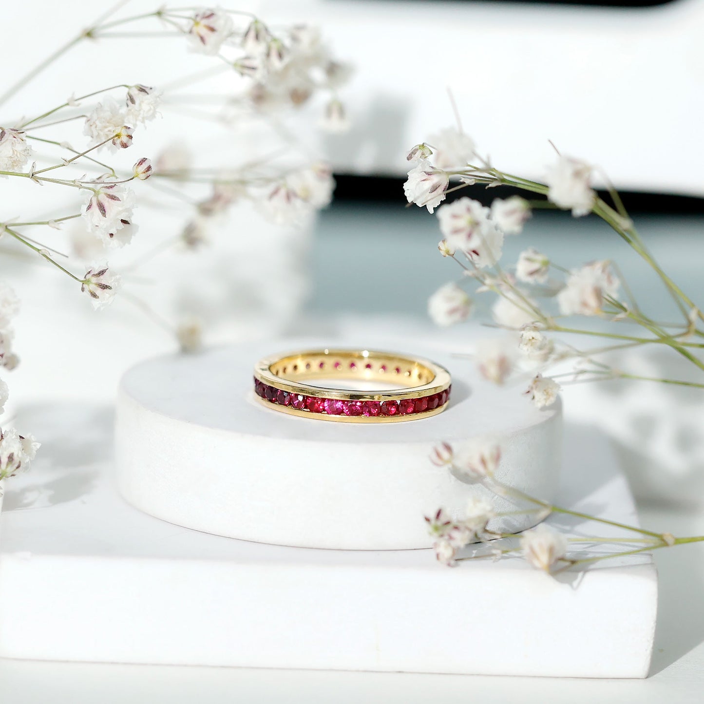 Channel Set Round Lab Created Ruby Eternity Band Ring for Women