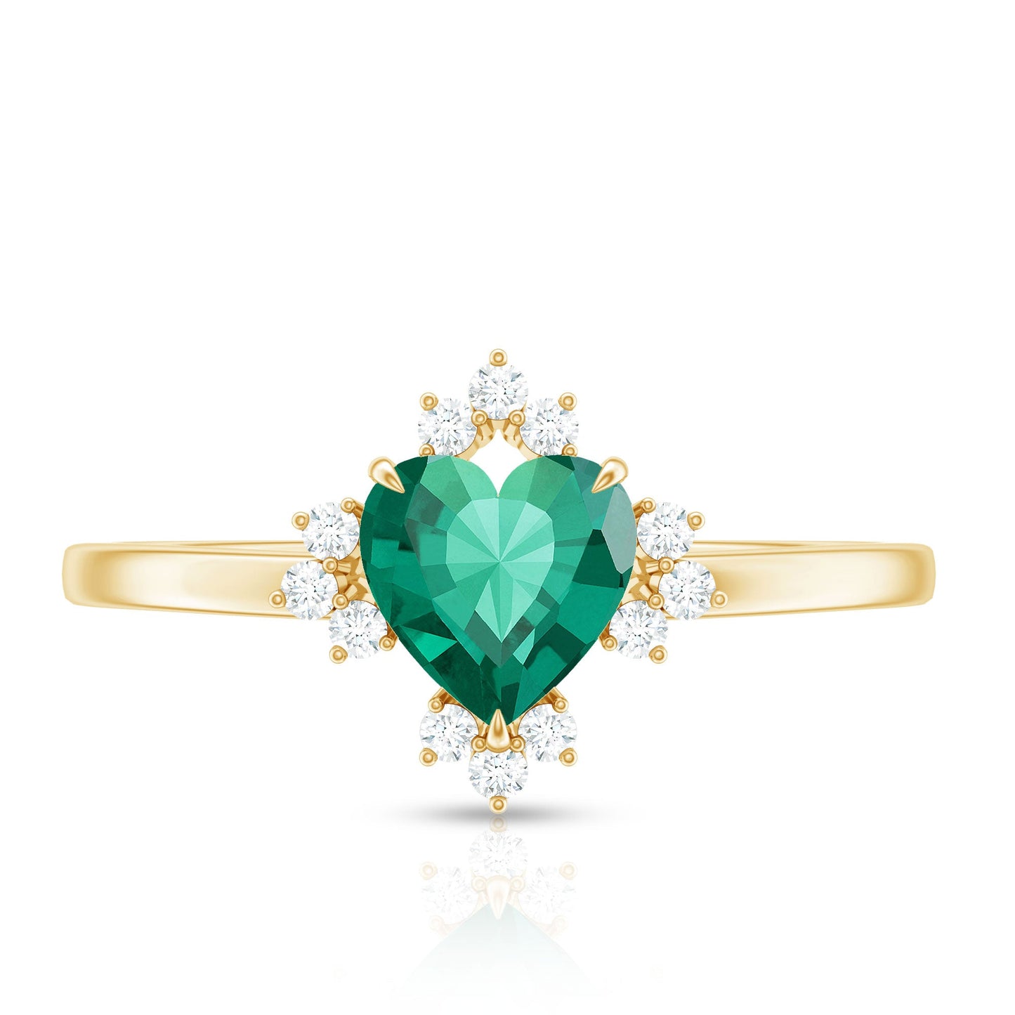 Certified Lab Grown Emerald Heart Shaped Promise Ring with Diamond