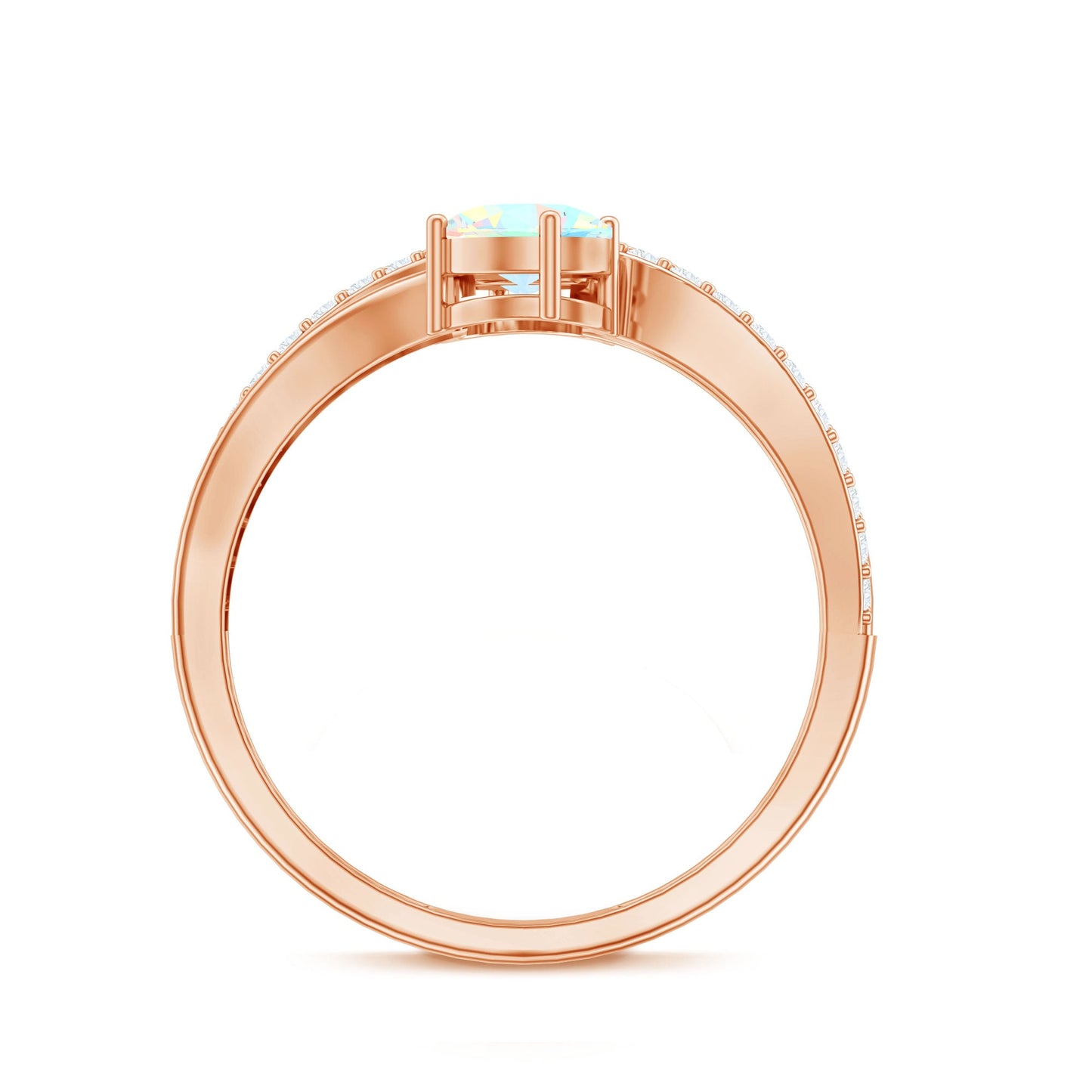 Natural Oval Ethiopian Opal Diamond Toi Et Moi Engagement Ring with Bypass Shank