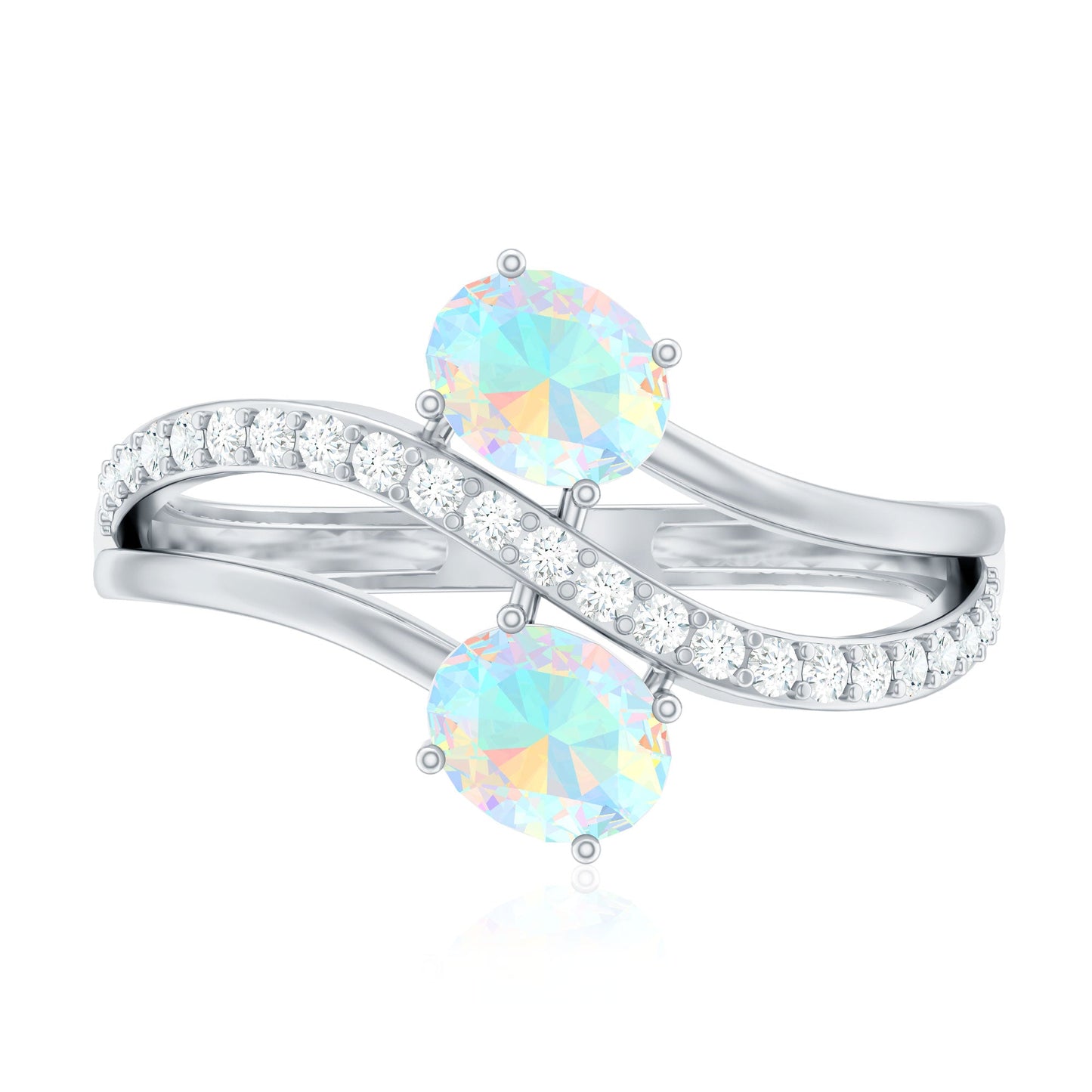 Natural Oval Ethiopian Opal Diamond Toi Et Moi Engagement Ring with Bypass Shank