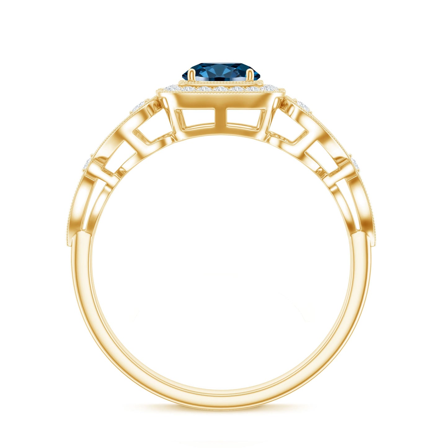 Certified London Blue Topaz Art Deco Engagement Ring with Diamond Halo
