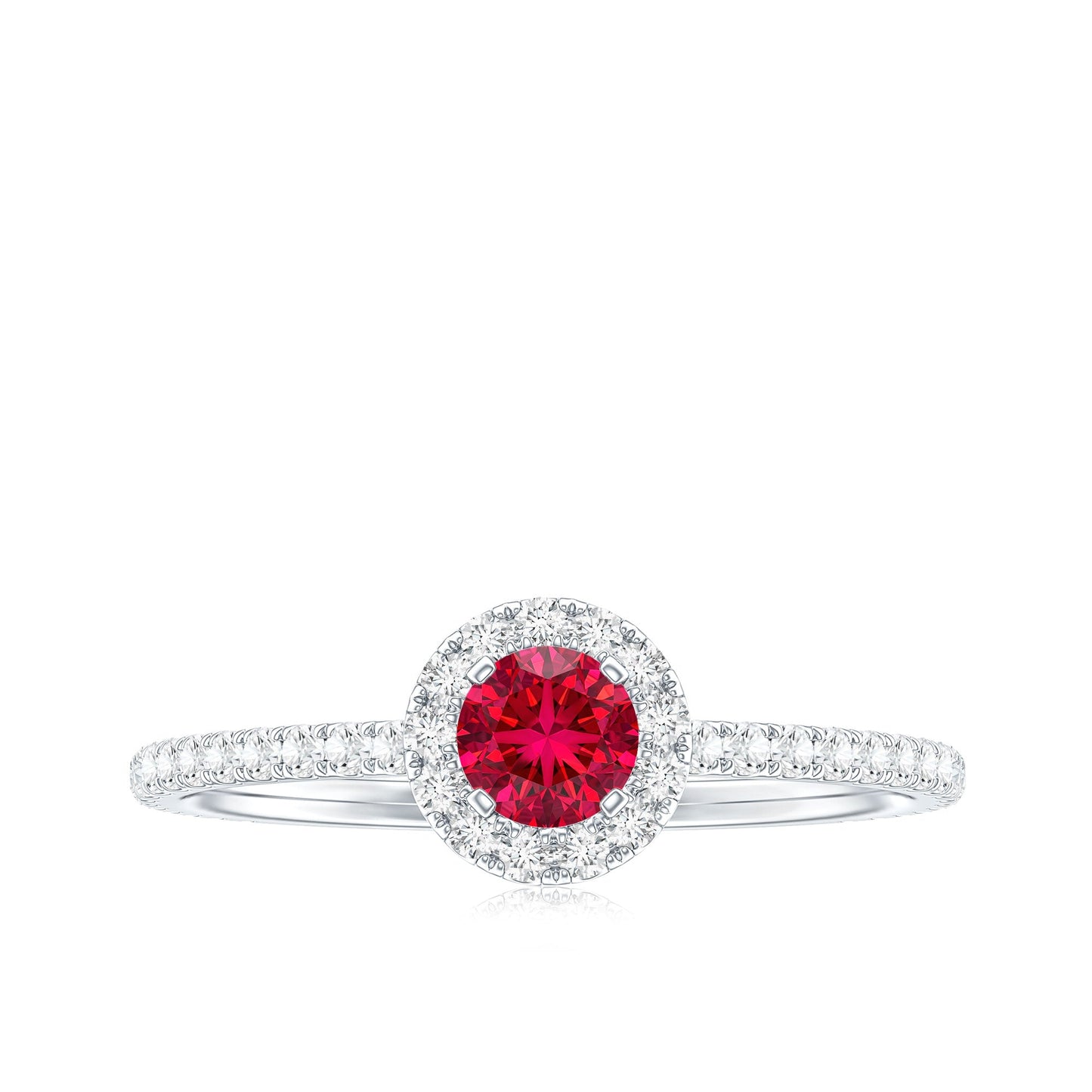 Certified Lab Grown Ruby and Diamond Halo Engagement Ring