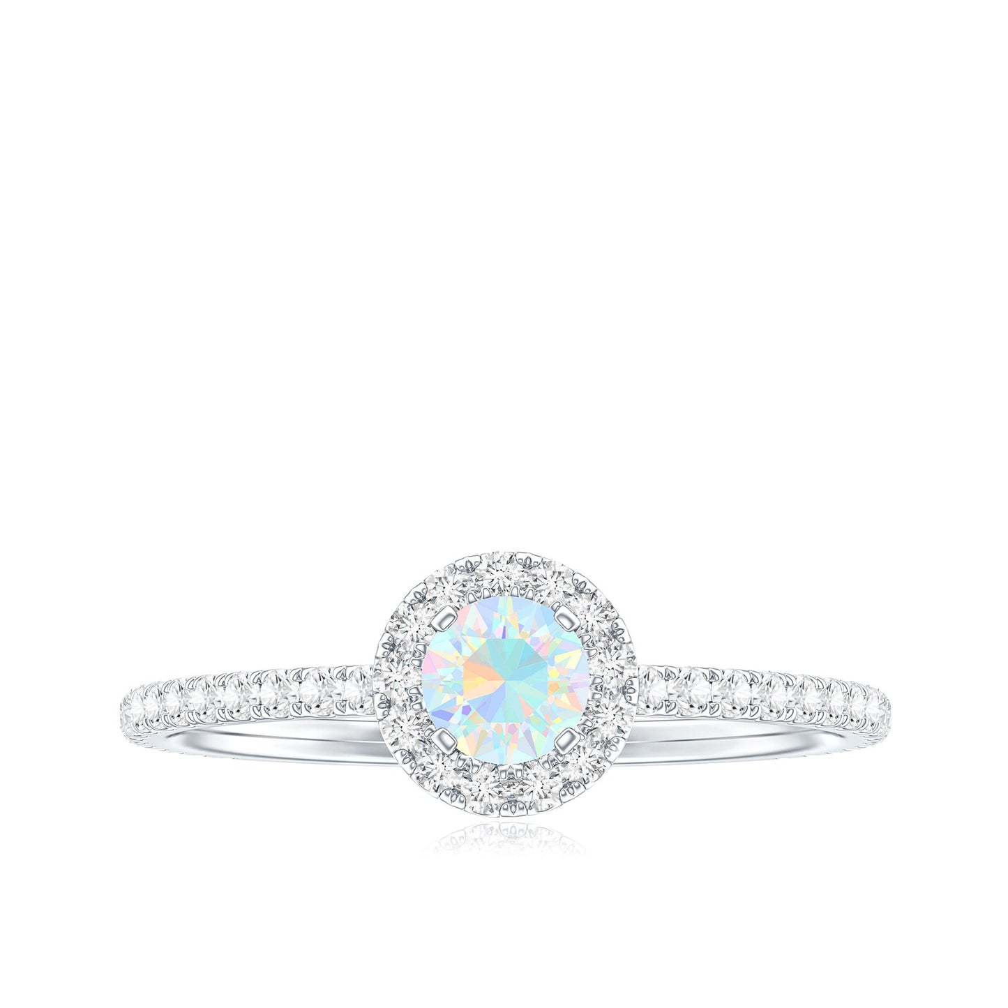 Natural Opalescent Promise Engagement Ring with Diamond Halo