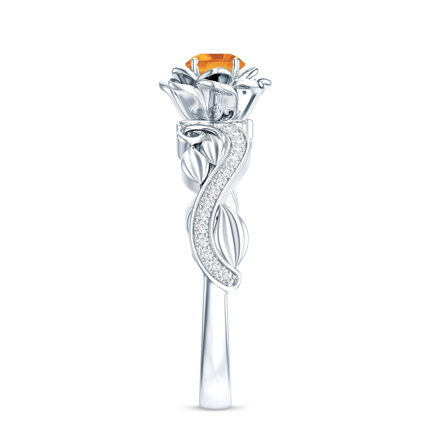 Nature Inspired Citrine Flower Engagement Ring with Diamond
