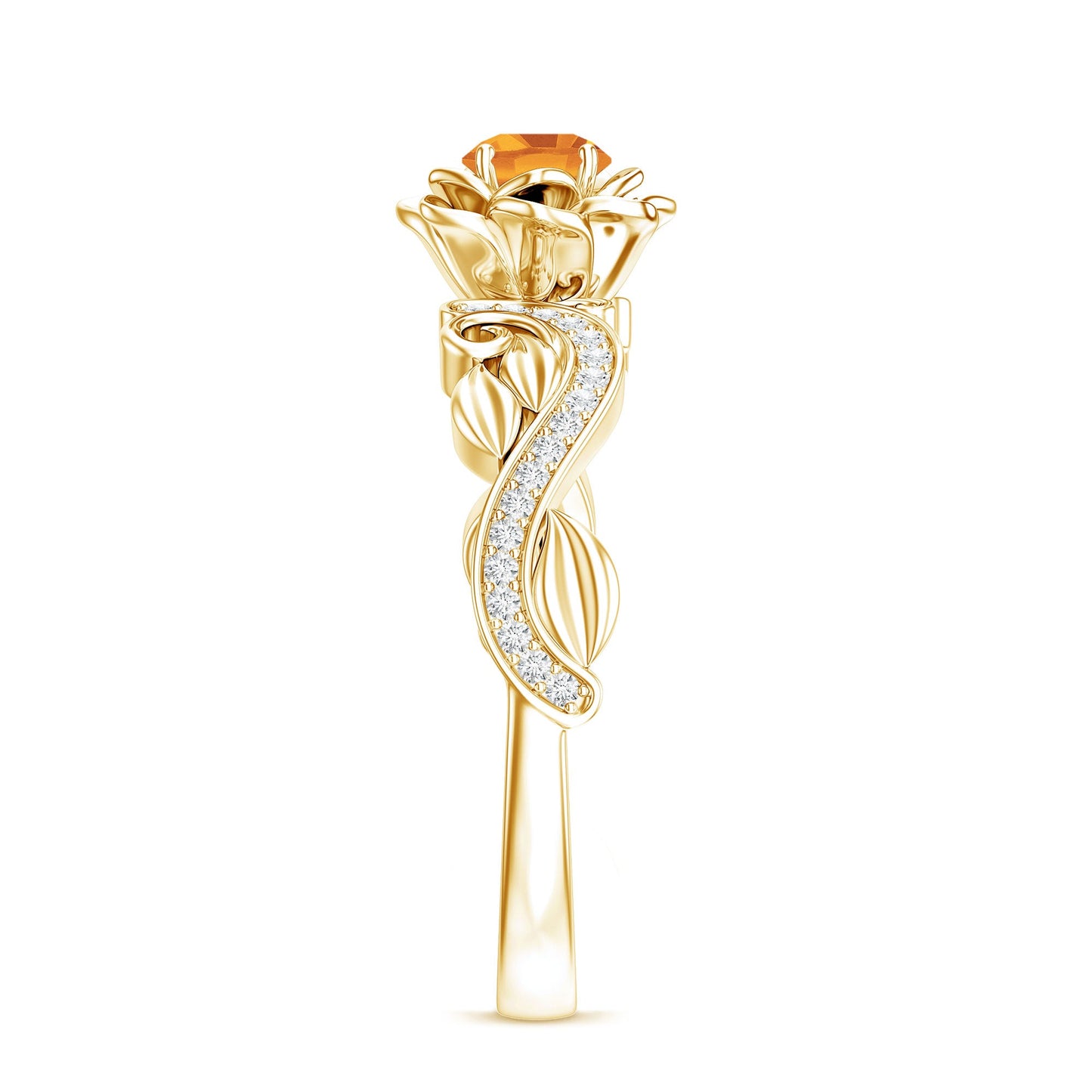 Nature Inspired Citrine Flower Engagement Ring with Diamond