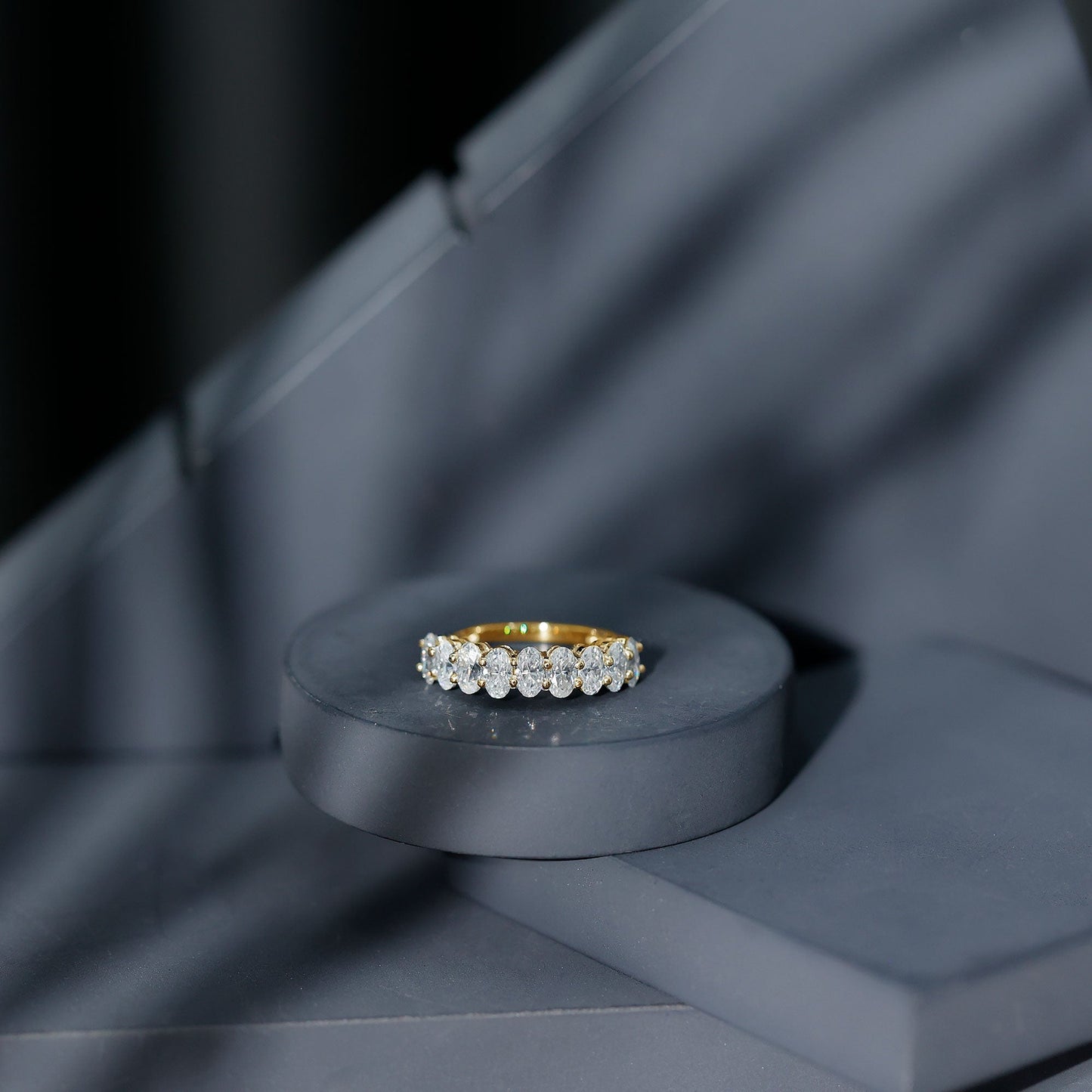 Oval Moissanite Half Eternity Wedding Band Ring