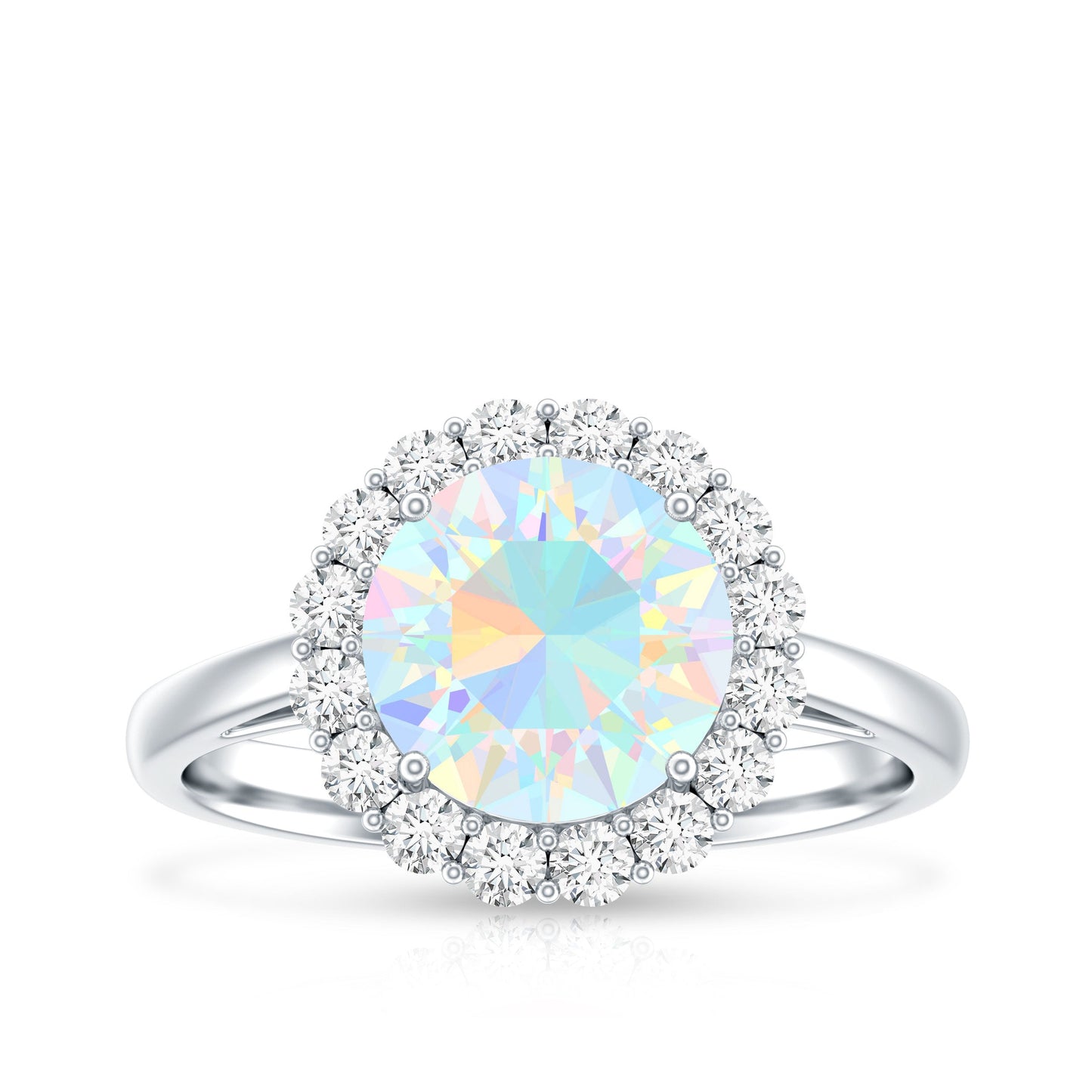Certified Real 2 Carat Ethiopian Rainbow Opal Engagement Ring with Diamond Halo