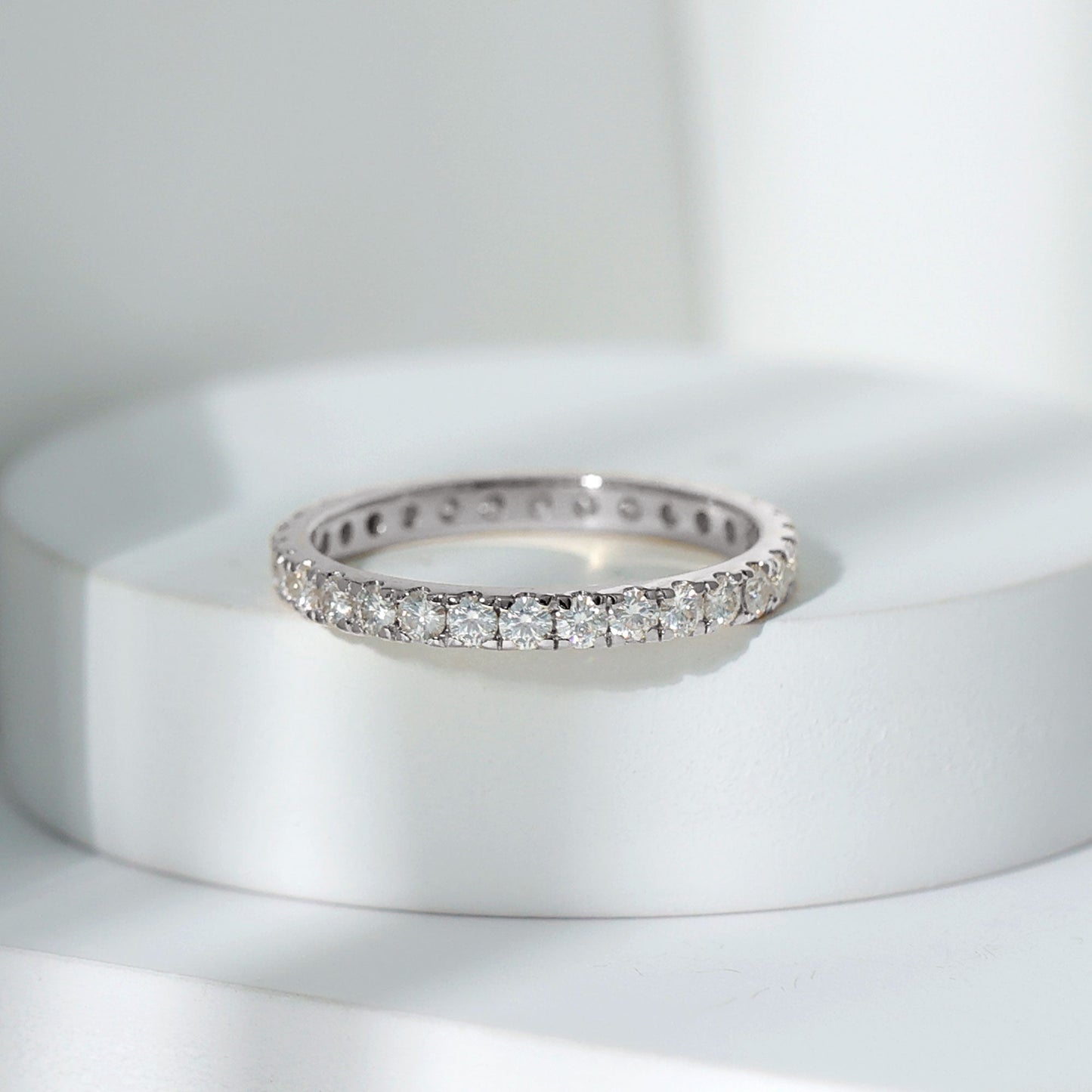 Certified Pave Moissanite Stackable Eternity Band in Silver
