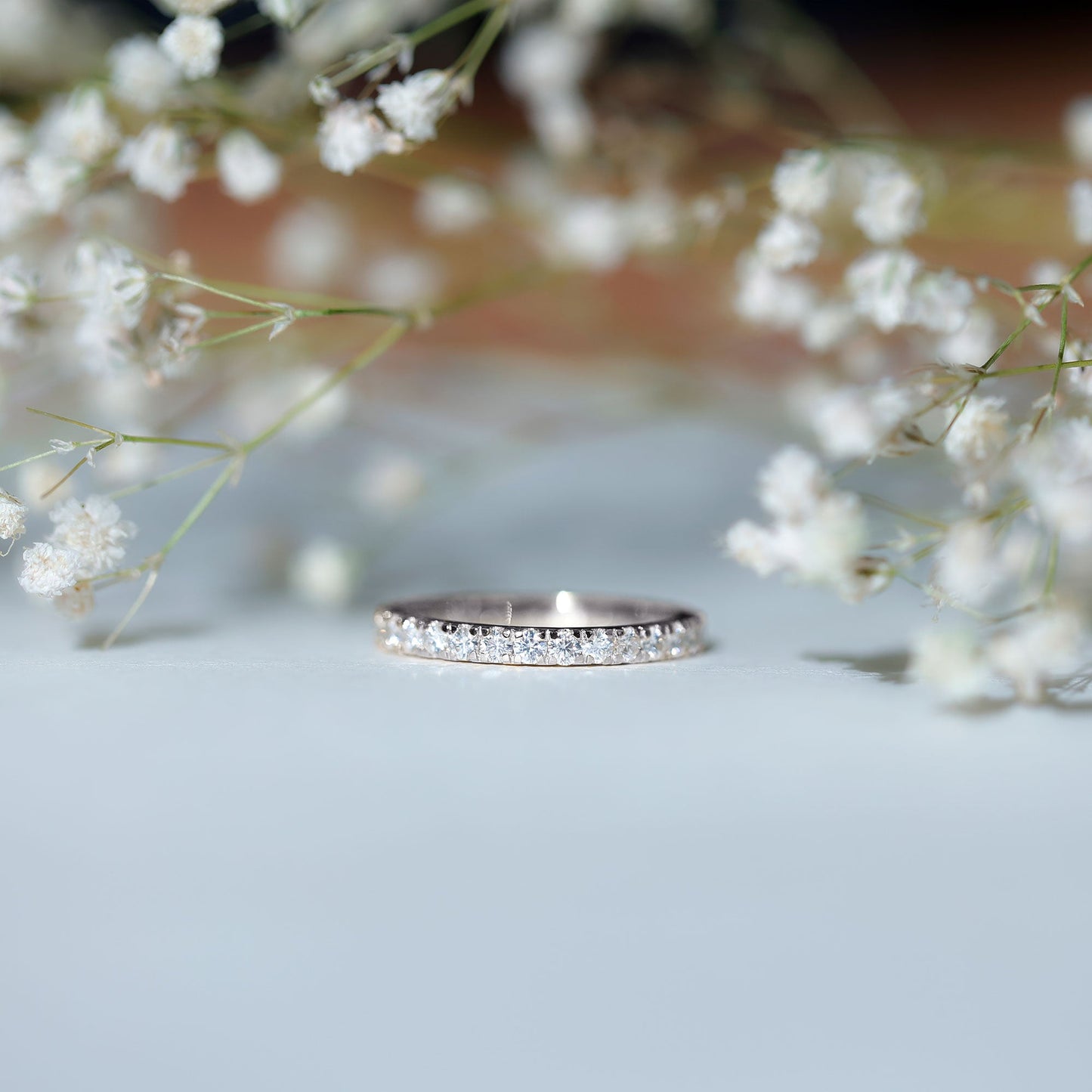 Certified French Pave Set Moissanite Stackable Full Eternity Ring