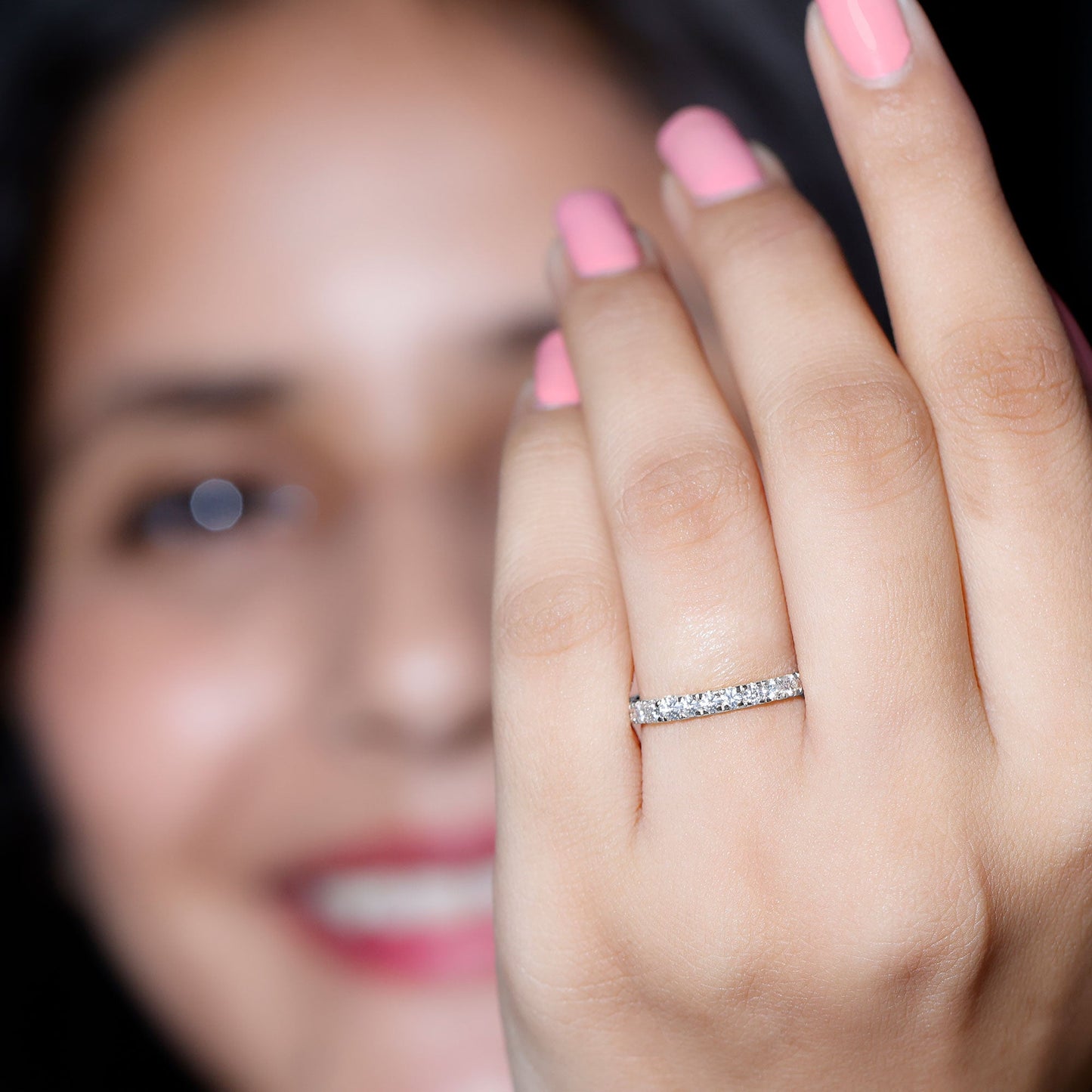 Certified Pave Moissanite Stackable Eternity Band in Silver