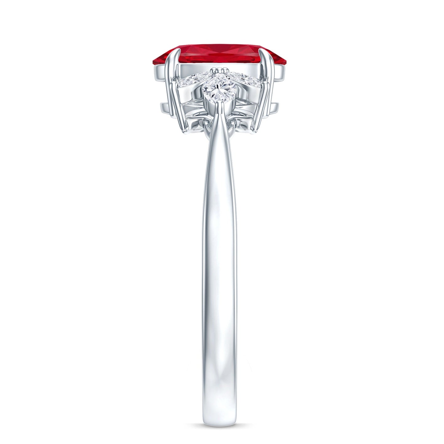 1.5 Carat Lab Created Ruby Oval Engagement Ring with Diamonds