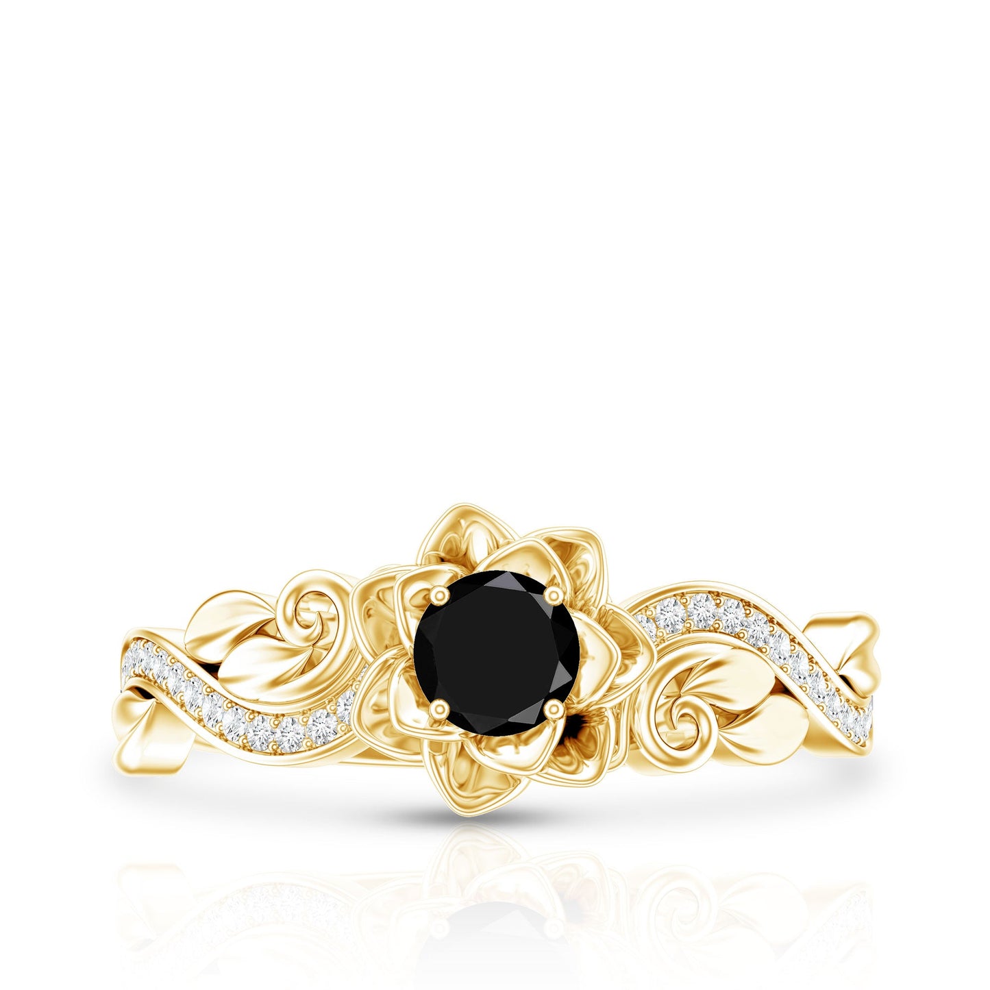Certified 0.8 Carat Lab Grown Black and White Diamond Flower Engagement Ring