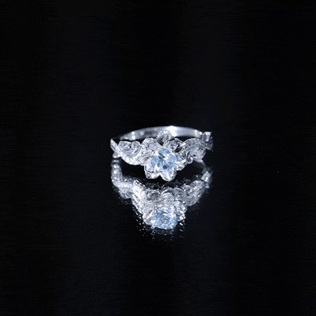 Natural Aquamarine Flower Inspired Engagement Ring With Diamond