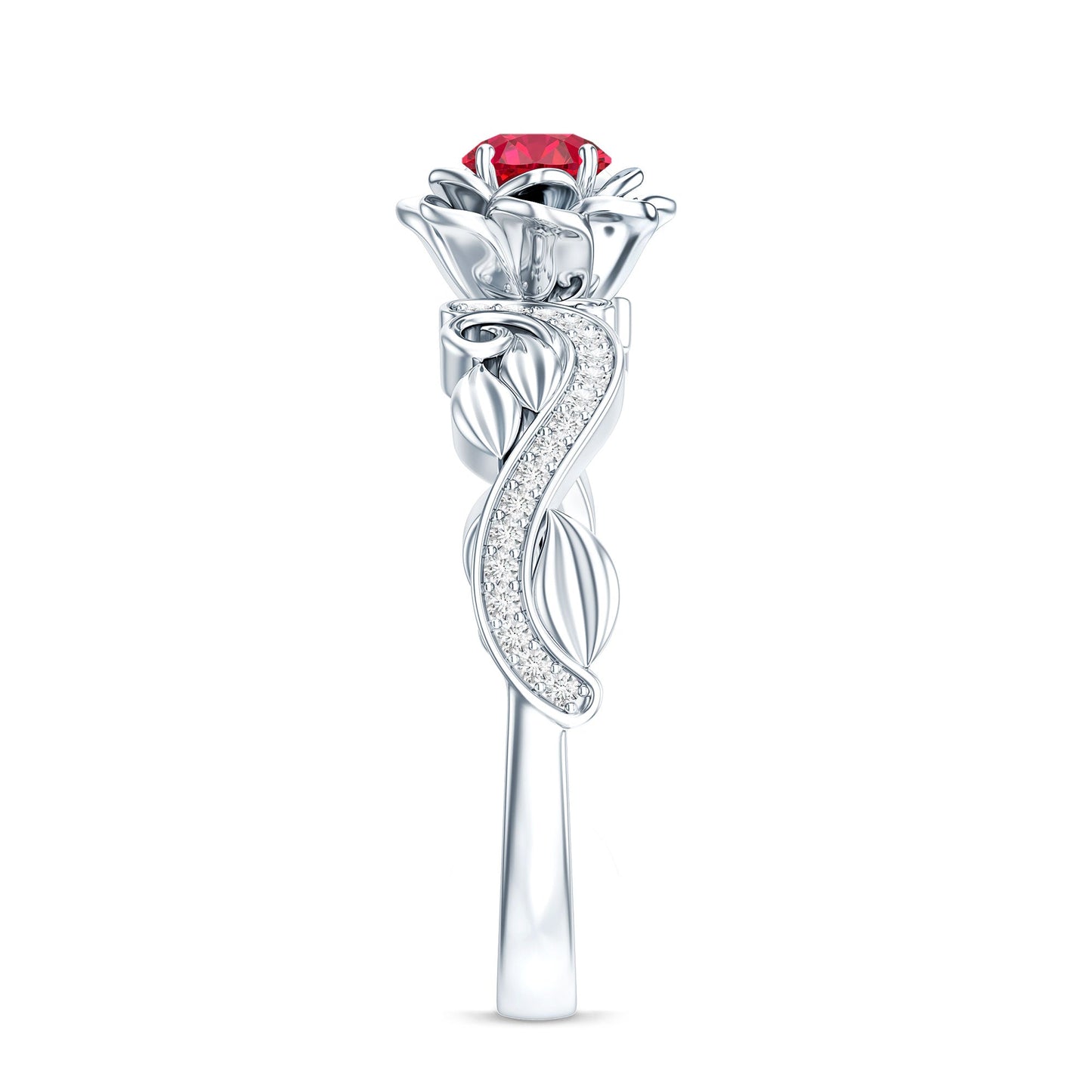 Nature Inspired Engagement Ring with Lab Ruby and Diamonds
