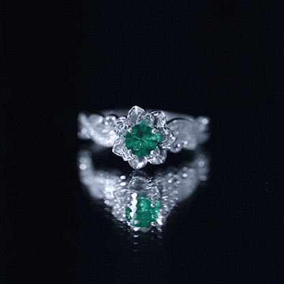 Lab Created Emerald and Diamond Flower Engagement Ring in Silver