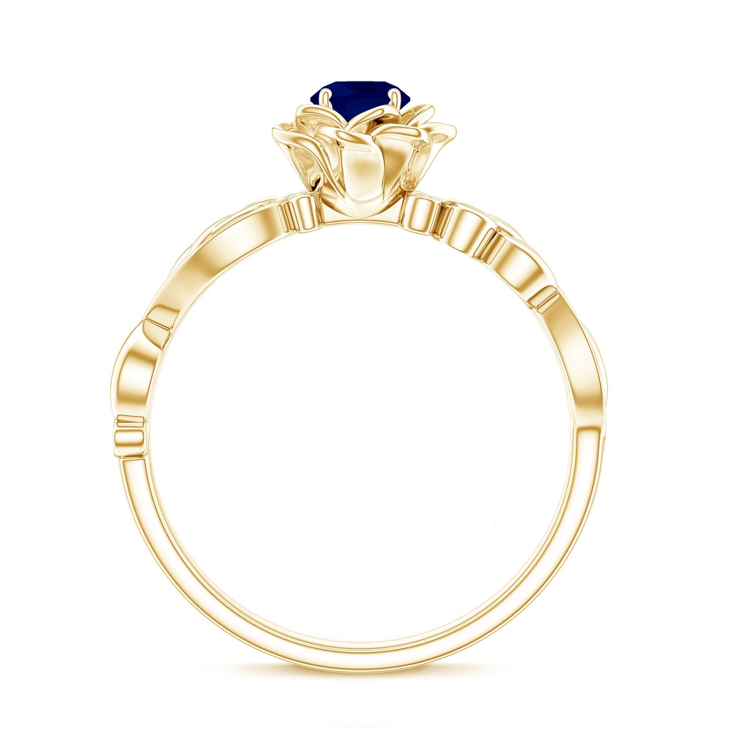 Rose Flower Engagement Ring with Genuine Blue Sapphire and Diamond