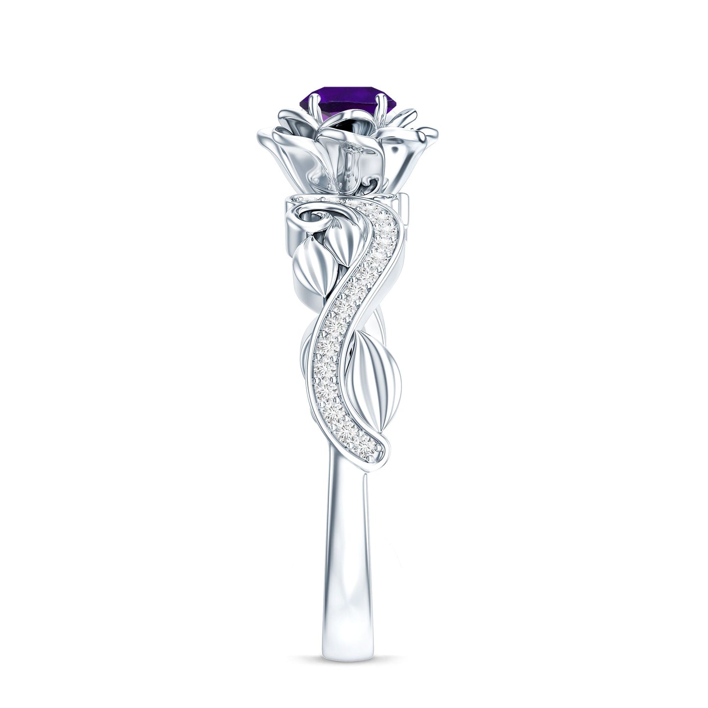 Real Amethyst Nature Inspired Engagement Ring With Diamond
