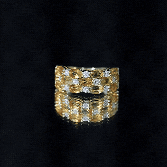Certified Citrine Wide Wedding Band in Gold Plated Silver
