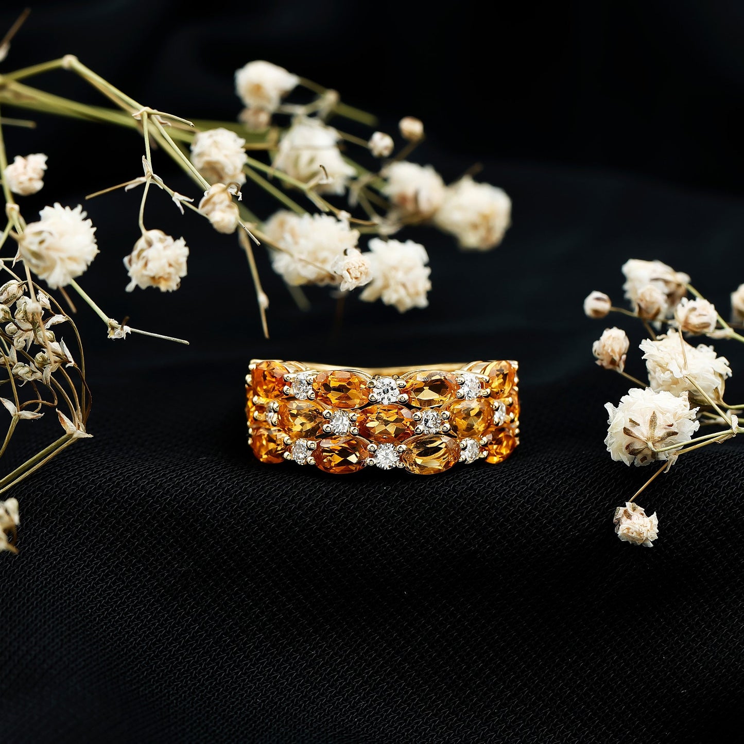 Certified Citrine Wide Wedding Band in Gold Plated Silver