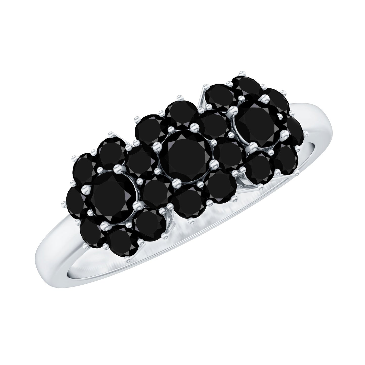 Certified Black Onyx Flower Engagement Ring