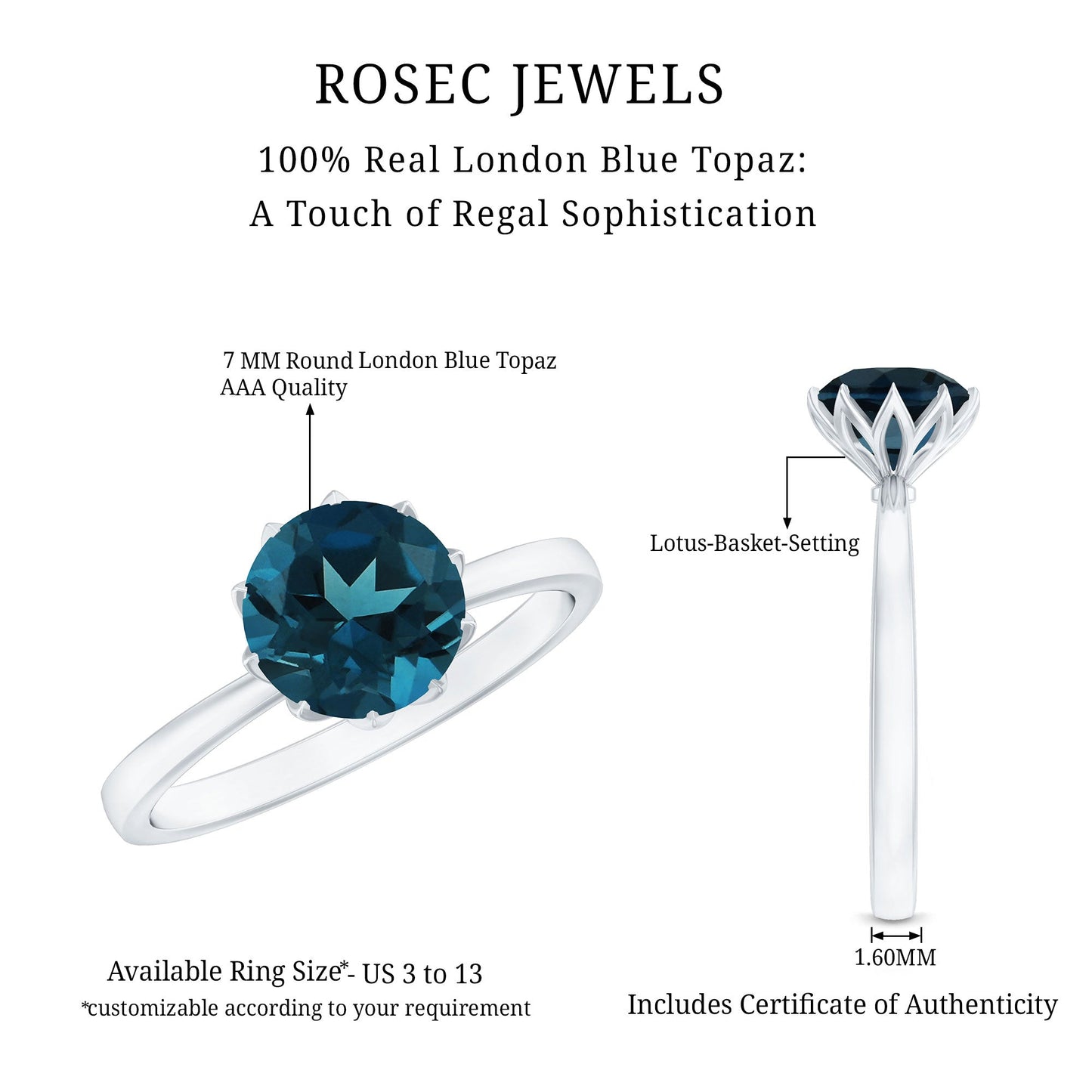 Lotus Basket Set Solitaire London Blue Topaz Engagement Ring