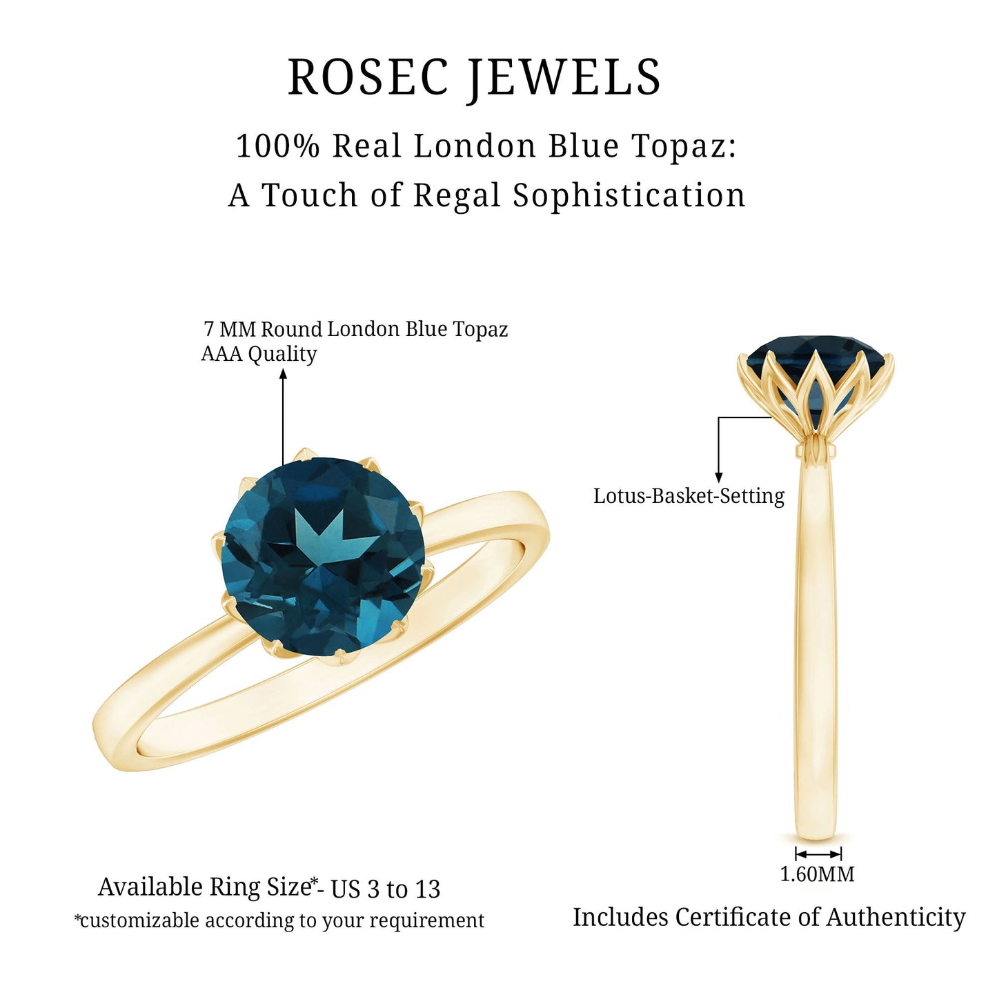 Lotus Basket Set Solitaire London Blue Topaz Engagement Ring