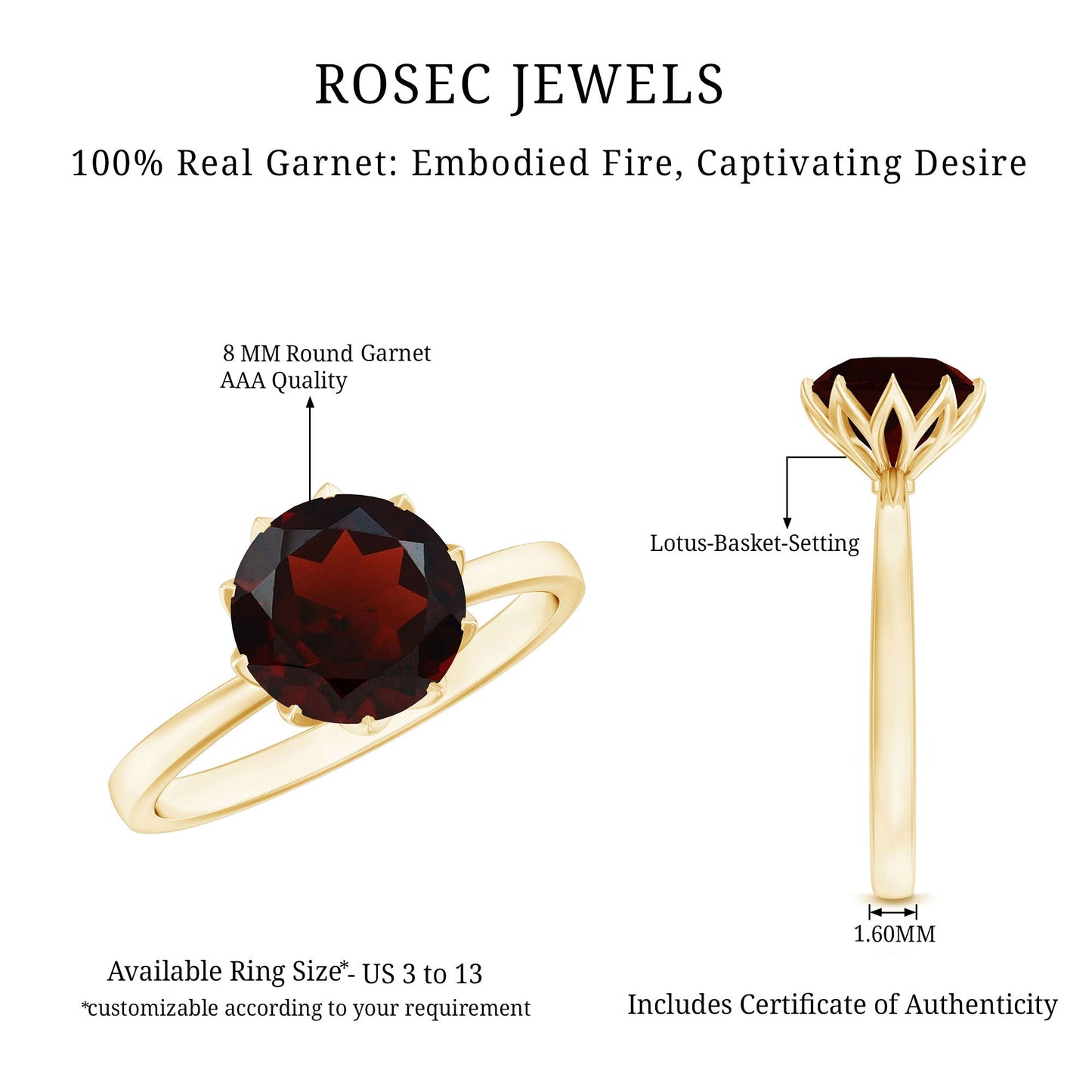 Natural 2.3 Carat Garnet Solitaire Engagement Ring