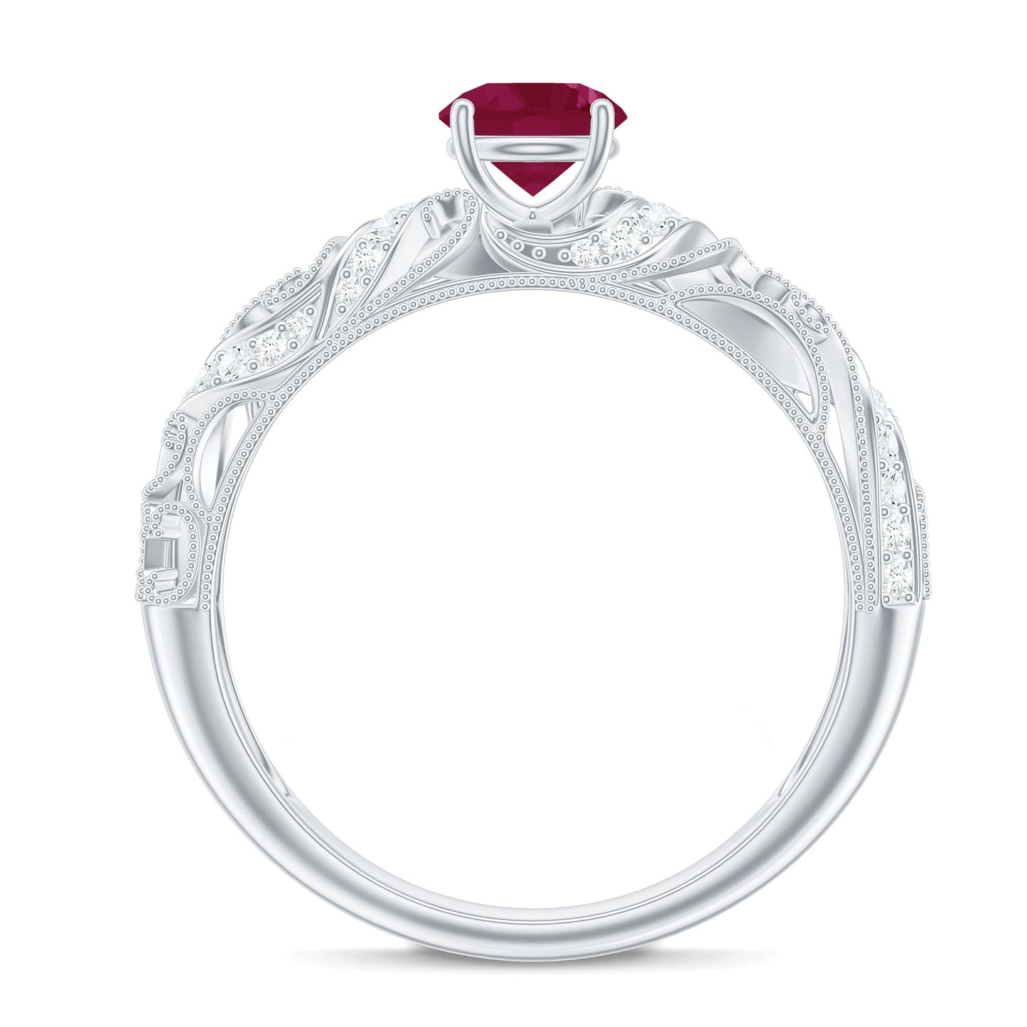 Vintage Style 0.6 Carat Ruby Engagement Ring with Diamond