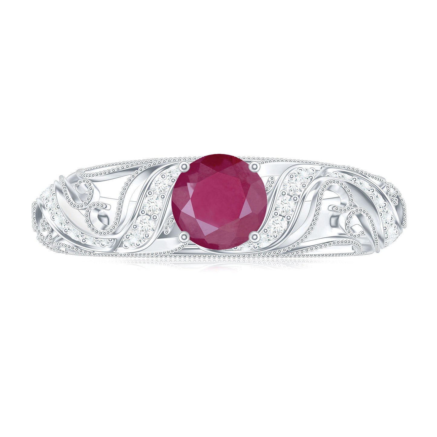 Vintage Style 0.6 Carat Ruby Engagement Ring with Diamond