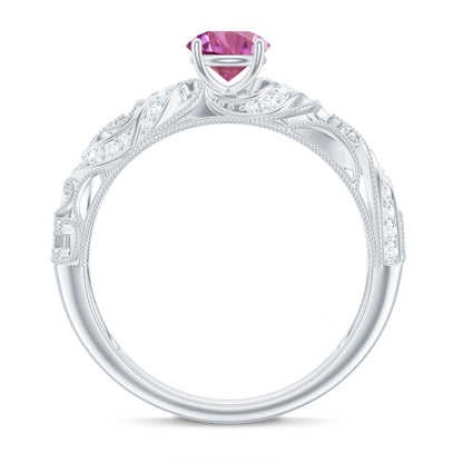 0.4 Carat Vintage Style Pink Tourmaline Engagement Ring with Diamond