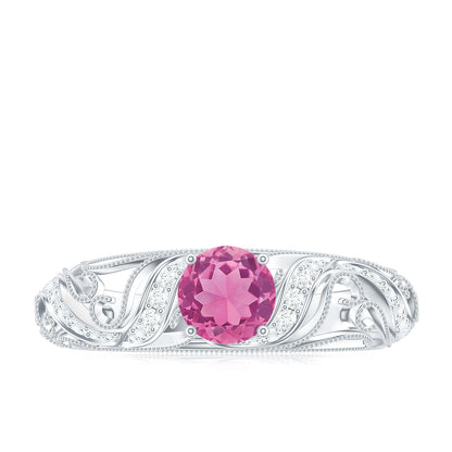0.4 Carat Vintage Style Pink Tourmaline Engagement Ring with Diamond