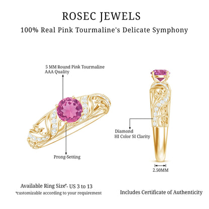 0.4 Carat Vintage Style Pink Tourmaline Engagement Ring with Diamond