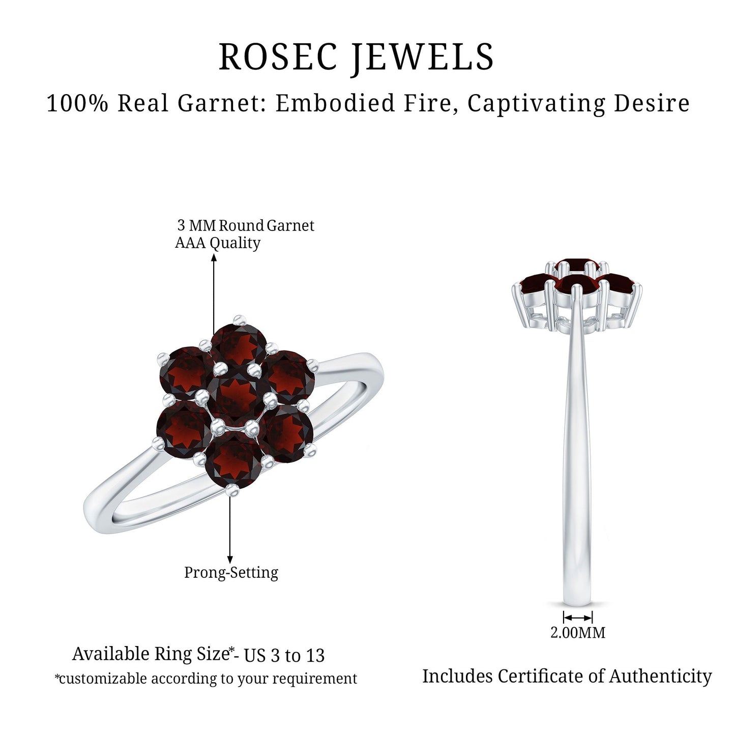 Natural Garnet Flower Cluster Engagement Ring