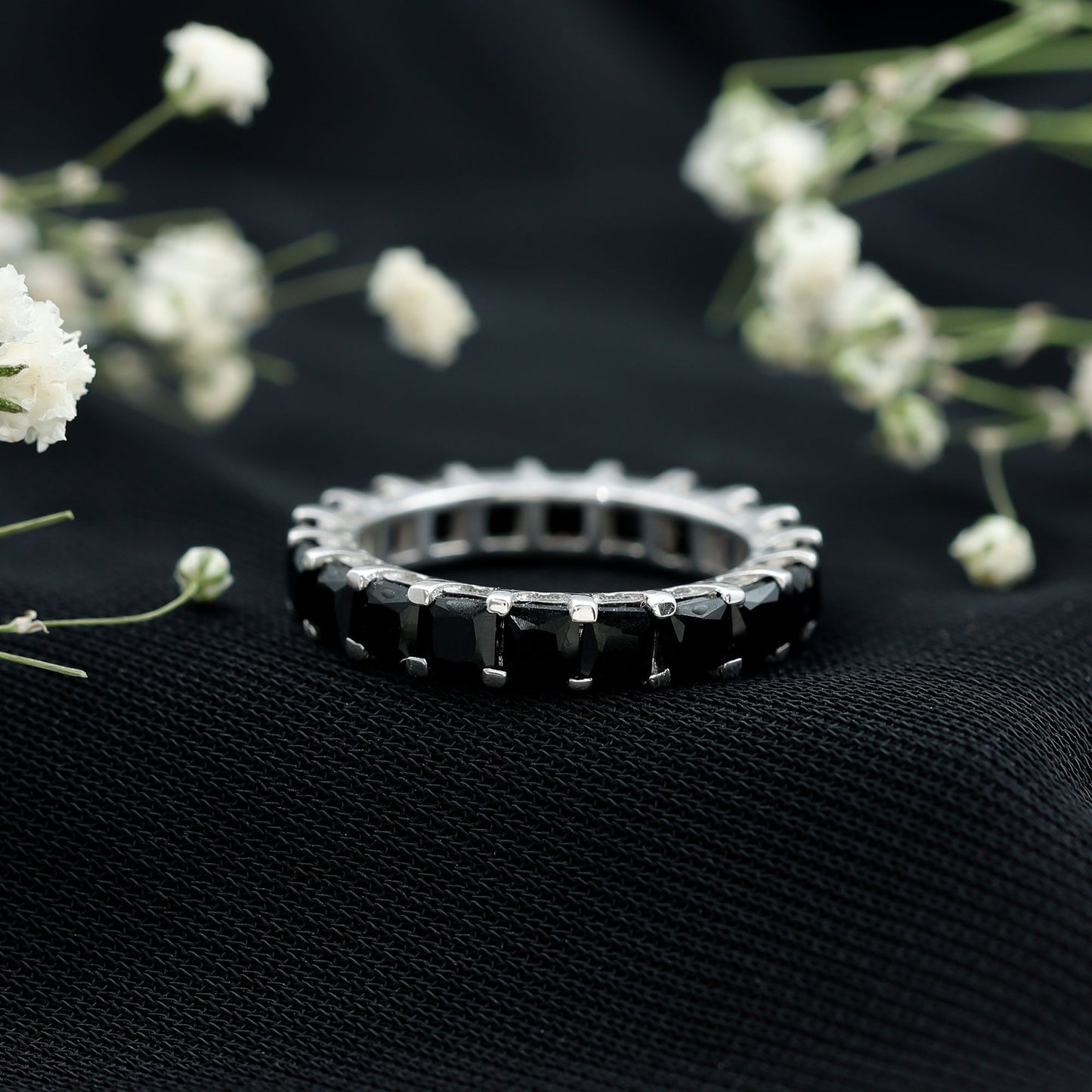 Princess Cut Black Onyx Full Eternity Wedding Band