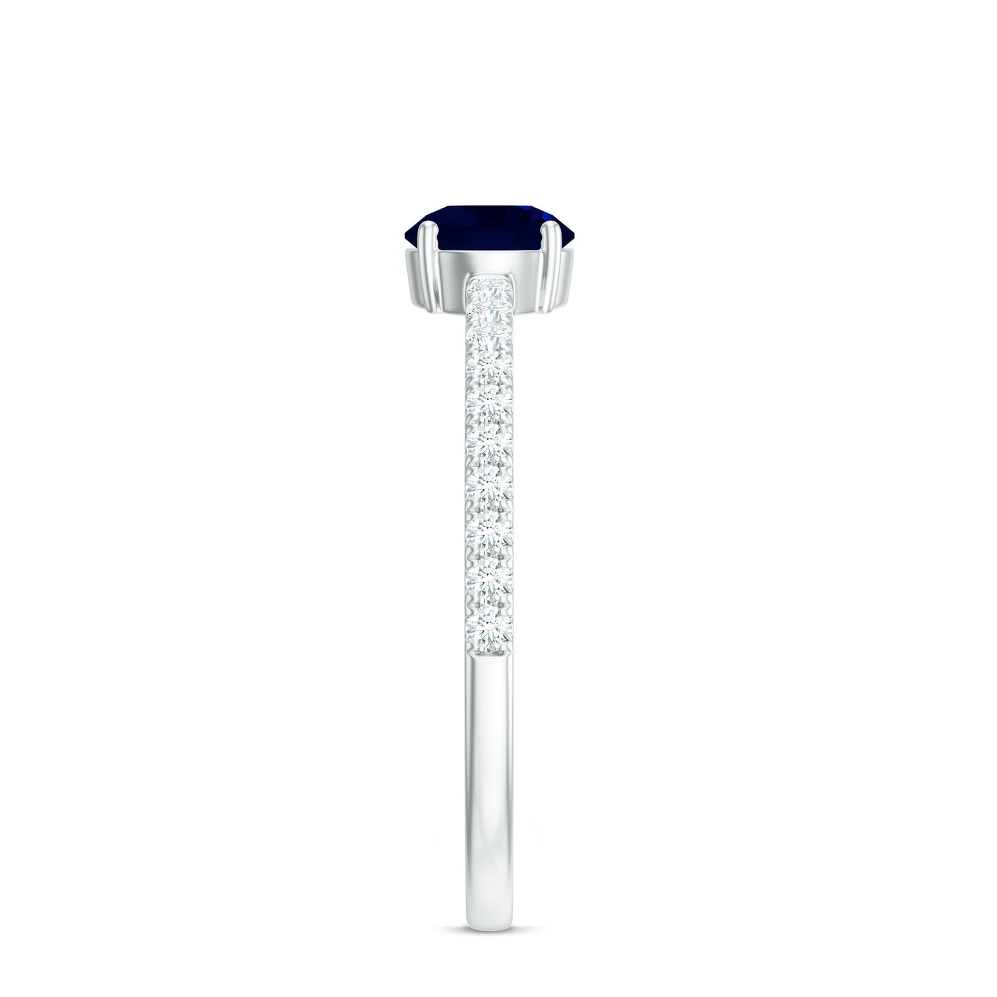 0.95 Carat Round Blue Sapphire Solitaire Ring with Diamond Side Stones