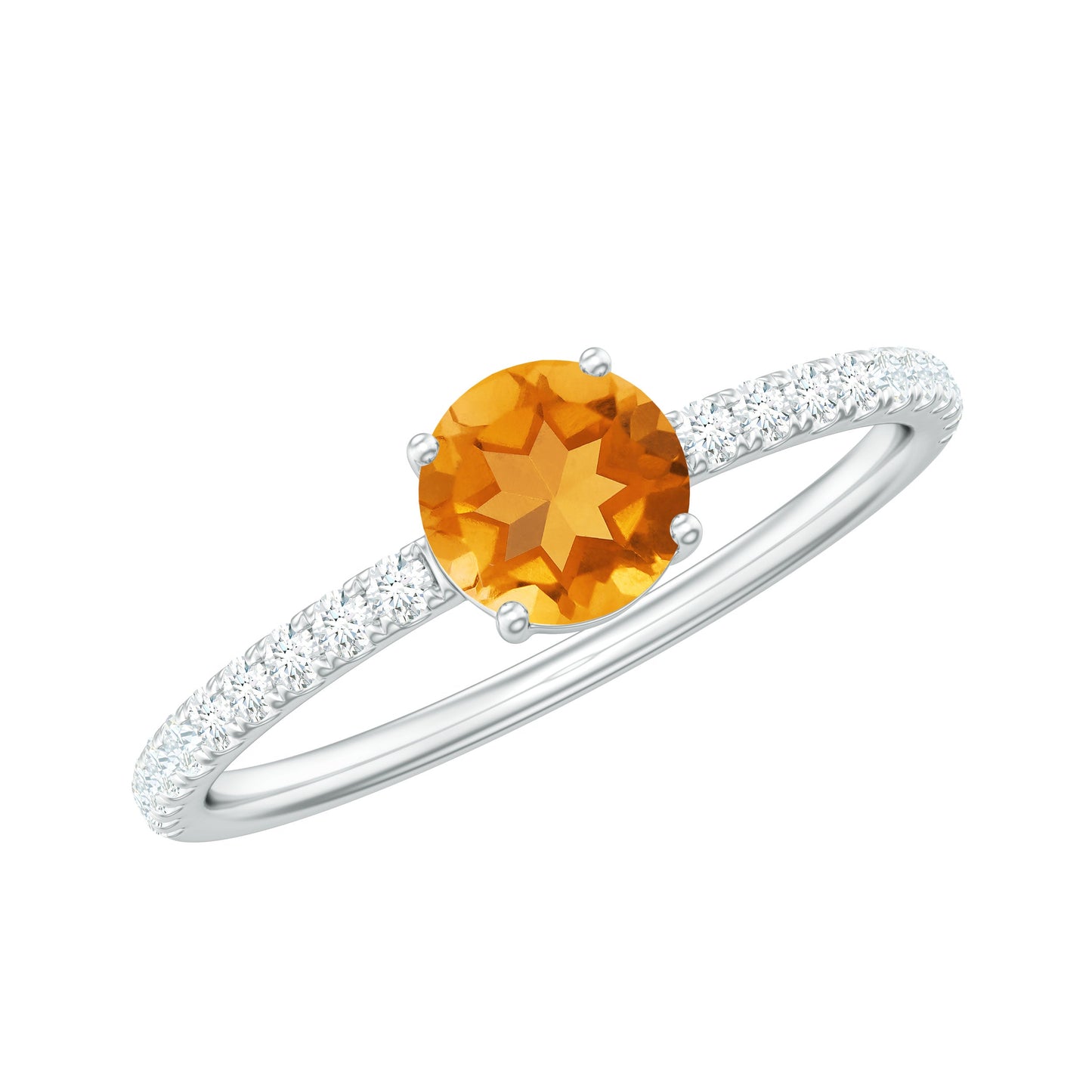 Natural Solitaire Citrine Minimal Engagement Ring with Diamond
