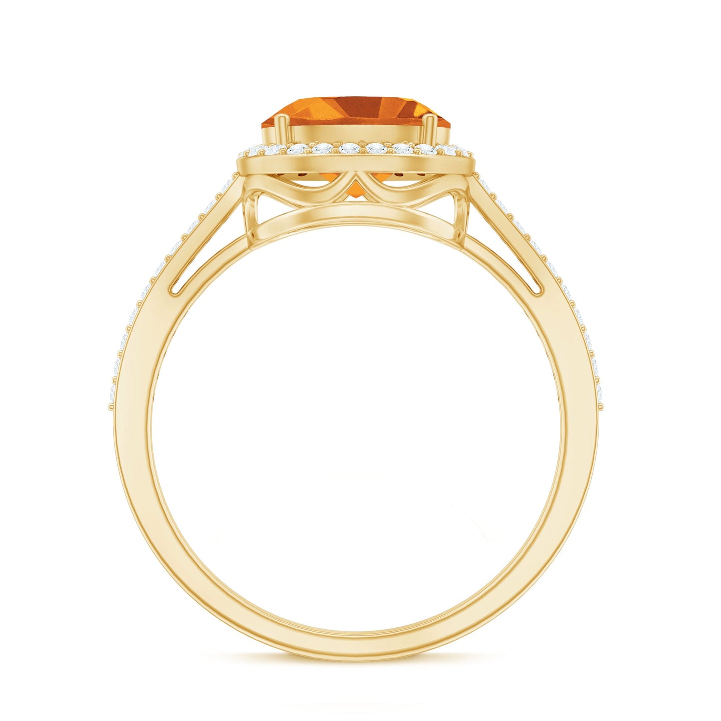 Certified Real 1 Carat Oval Citrine East West Engagement Ring with Diamond Halo